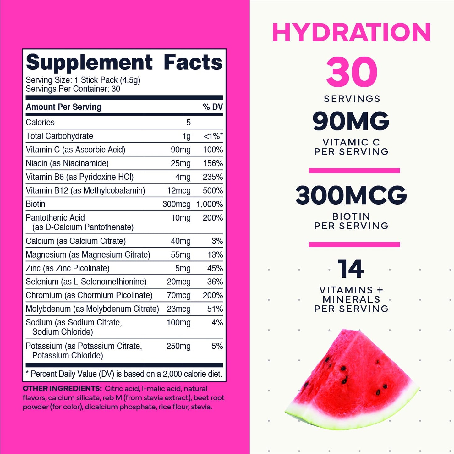 Type Zero Sugar Free Electrolytes Powder Packets + Clean Hydration Powder Stick Packs with 14 Vitamins and Minerals - Watermelon Flavor, 30 Servings Type Zero