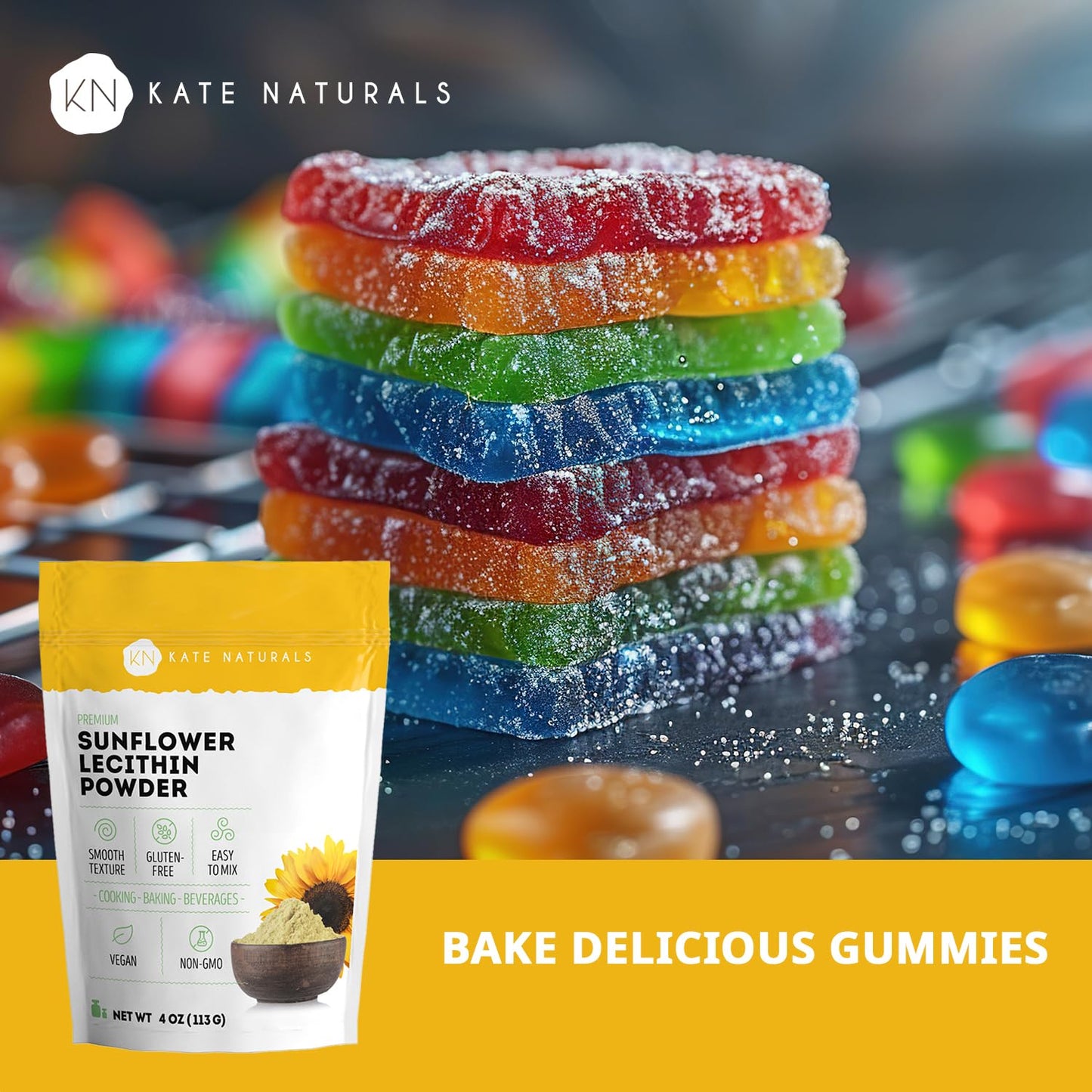 Kate Naturals Sunflower Lecithin Powder for Baking Bread, Gummies, Cooking. Lecithin Supplement for Clogged Milk Ducts. Kate Naturals