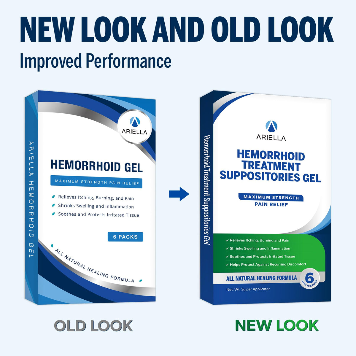 Ariella Hemorrhoid Treatment Suppository Gel: Natural & Herbal - Relieve Itching Burning Discomfort - Internal Relief - New Rounded Applicator - Nighttime Use (Pack of 6, Old) Ariella