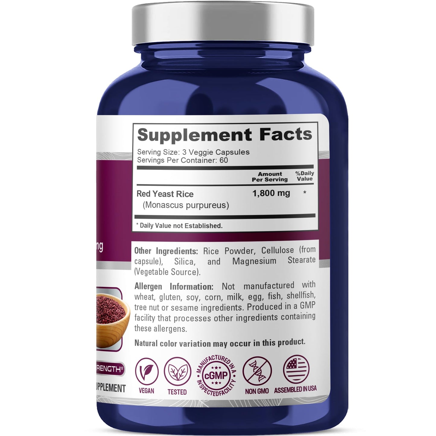 NusaPure Red Yeast Rice 1800mg 180 Veggie Capsules (Non-GMO, Vegan) NusaPure