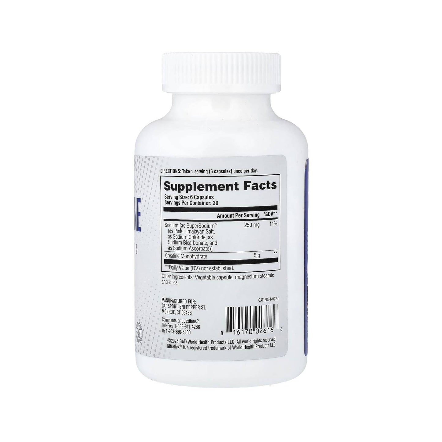 GAT SPORT Pro Creatine Capsules, Strengh, Wellness, Brain Health, Enhanced Absorption, 5 Grams, 150 Veggie Capsules GAT SPORT
