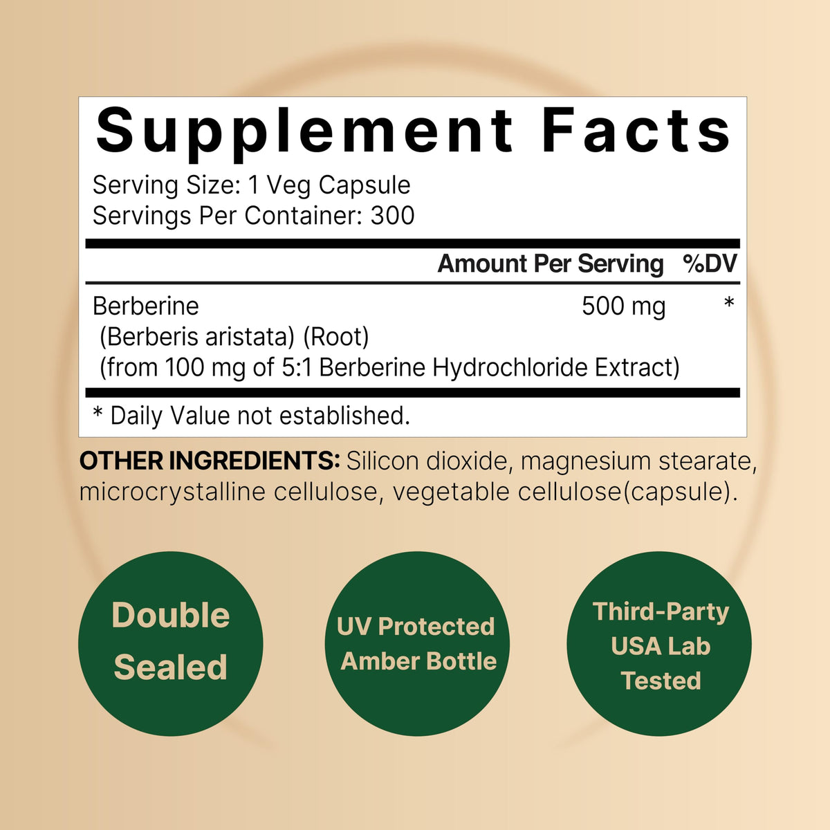 Berberine Supplement 500mg | 300 Veggie Capsules, 97% Pure Berberine HCL – 5:1 Root NatureBell