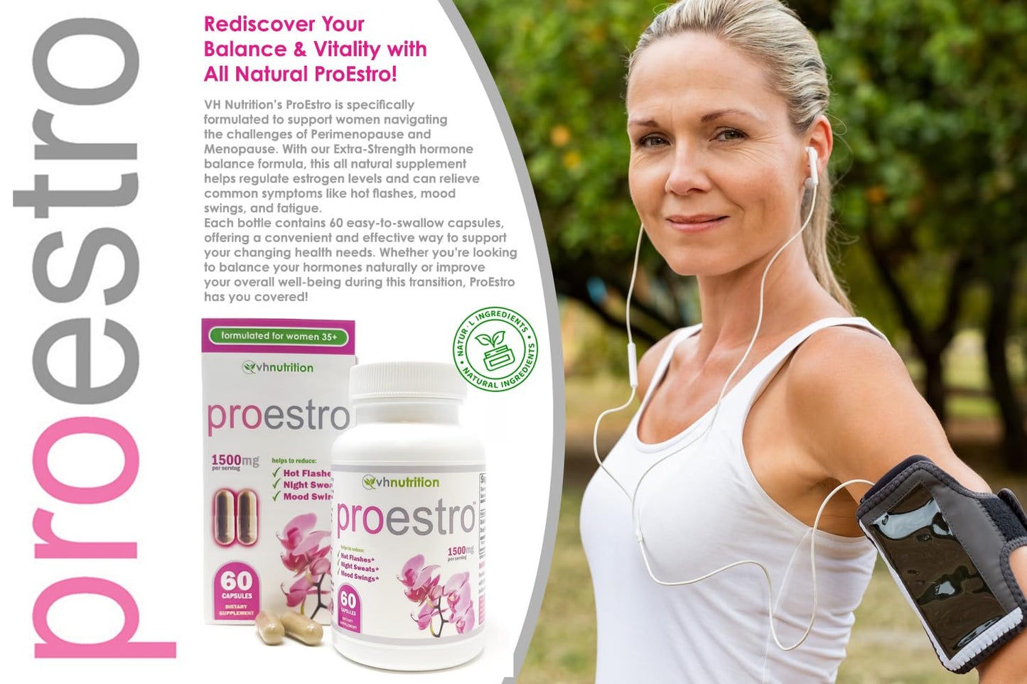 VH Nutrition PROESTRO | Estrogen Support* Supplement for Women | Extra Strength Hormone Balance* for Her | 60 Capsules in Easy to Swallow Pills VH Nutrition