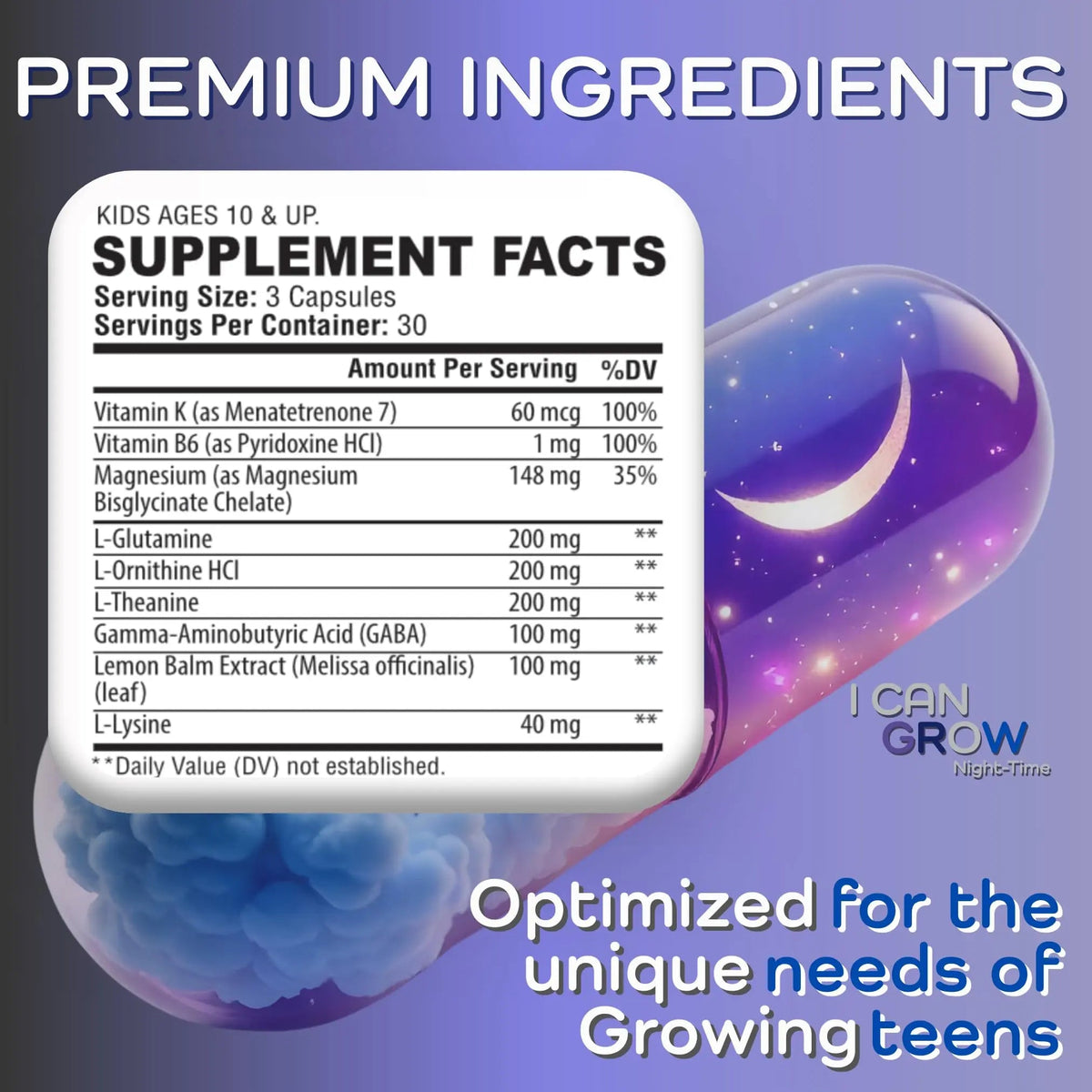 I Can Grow NightTime Kids Vitamins Multivitamin Sleep Aid | Magnesium for Kids with Magnesium Bisglycinate | Natural Calm & Recovery | Fawelo