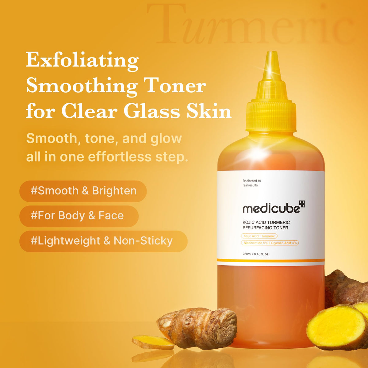medicube Kojic Acid Turmeric Smoothing Toner for Face & Body | Lightweight Toner for Balancing Uneven Skin Tone & Texture medicube
