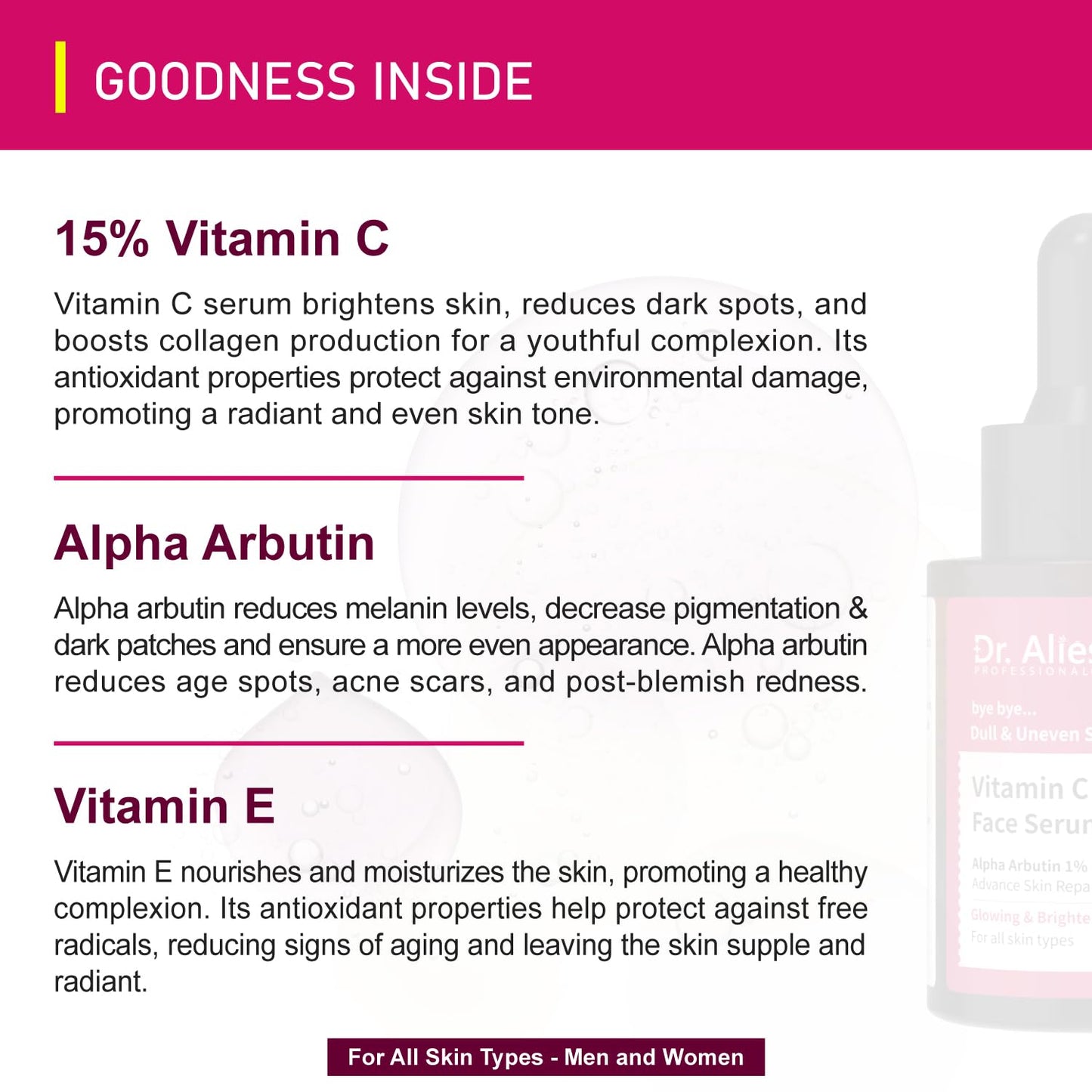Dr. Alies Professional 15% Vitamin C Face Serum | Advanced Skin Clarifying with Vitamin E | Reduces Acne Marks | 30ml Dr. Alies - Professional