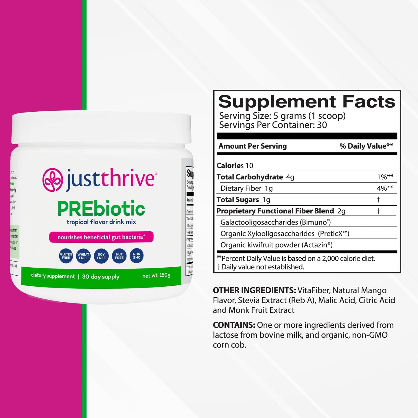 Just Thrive PREbiotic Powder - Digestive and Immune Support Supplement, 150 g Just Thrive