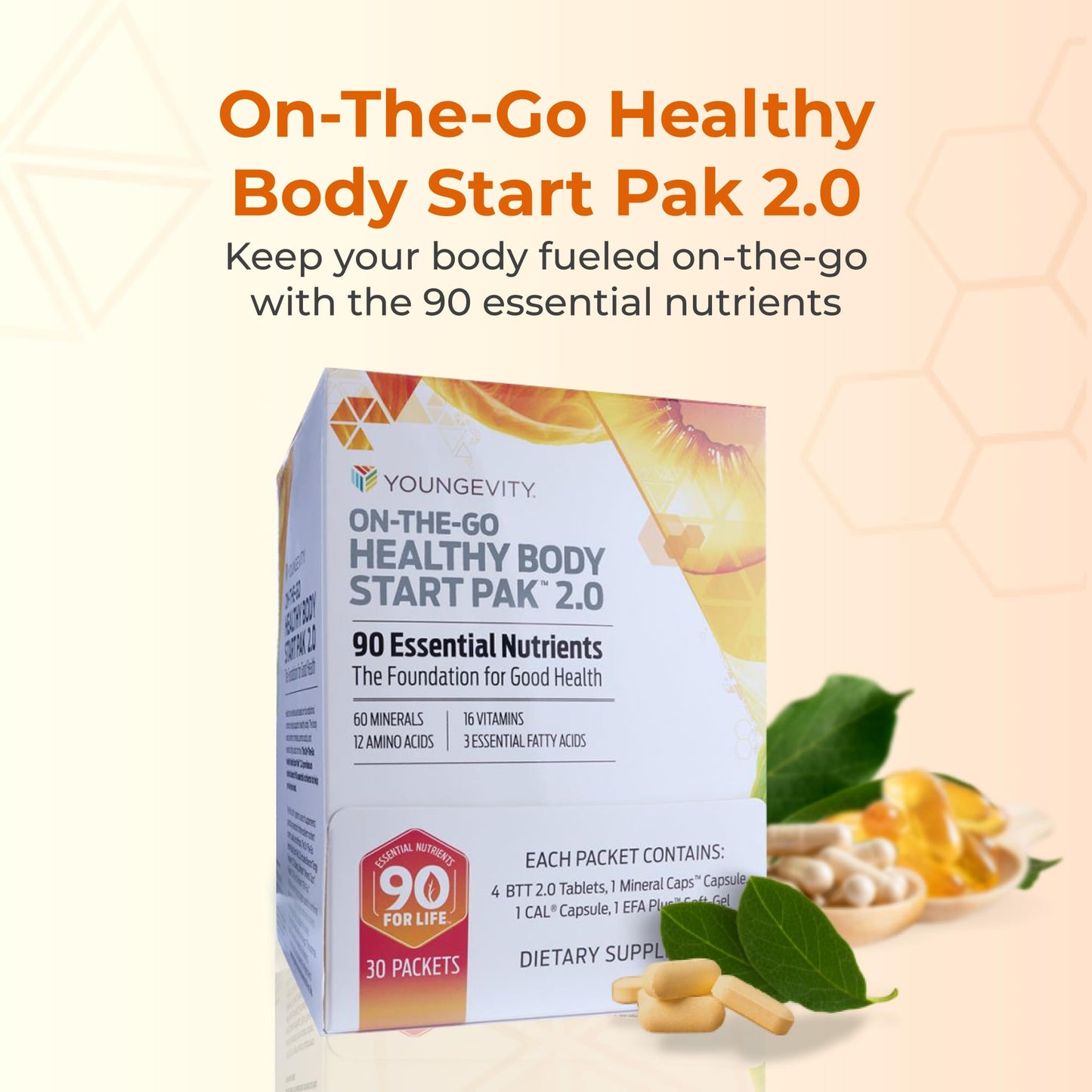 Youngevity On-The-Go Healthy Body Start Pak 2.0 - Includes Multi-Vitamins, Minerals, EFAs, & Amino Acids | 90 Essential Nutrients | 30-Day Supply Youngevity