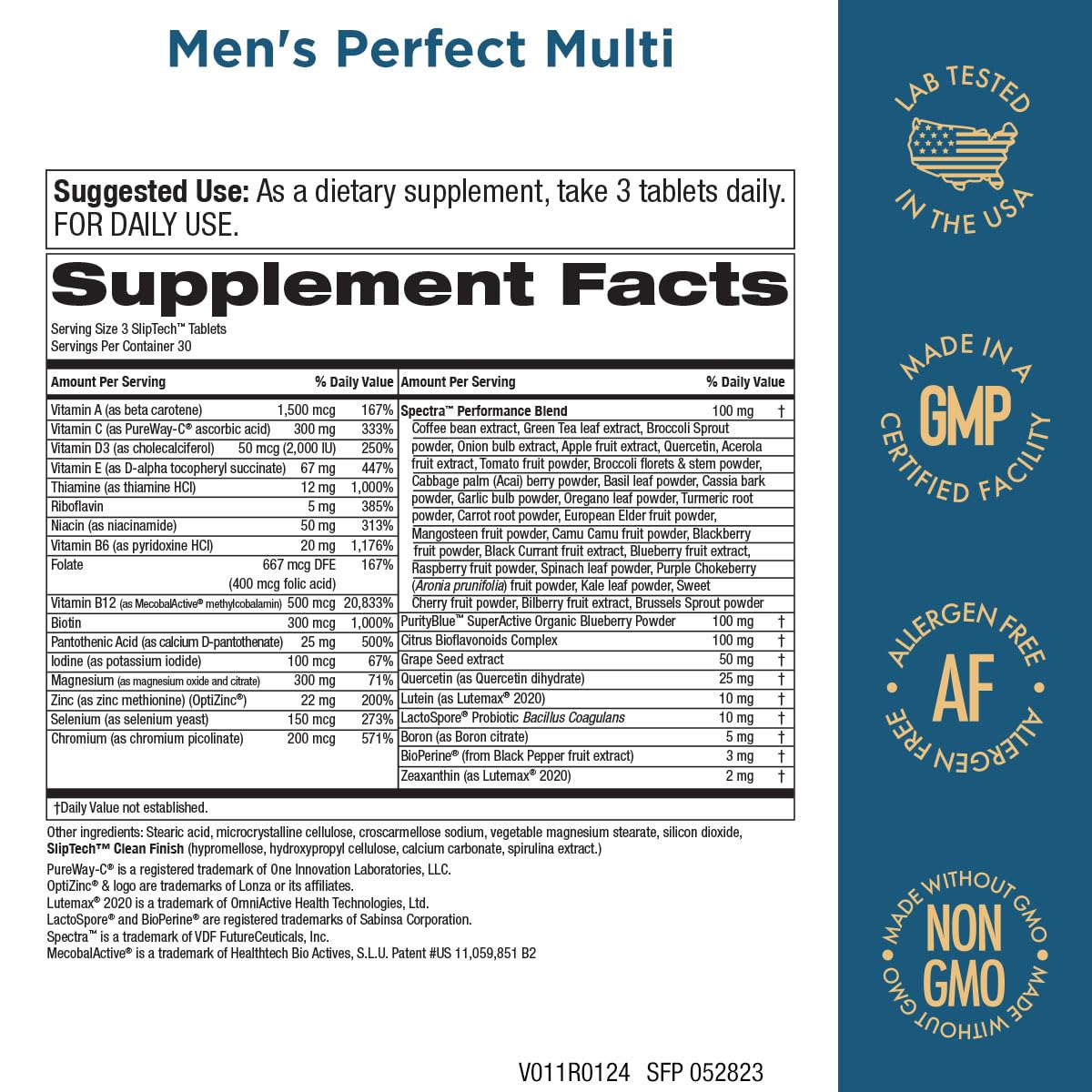 Purity Products Men's Perfect Multi from Vitamins, Minerals and Phytonutrients - Promotes Energy, Vitality and Stamina - Easy to Swallow - 90 Tablets Purity Products