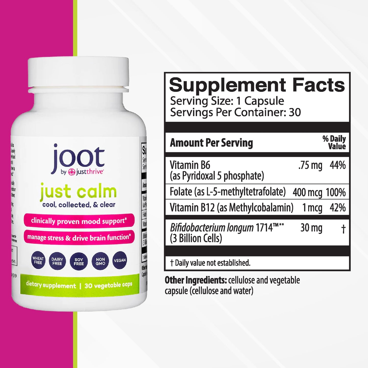 Just Thrive - Just Calm - Cortisol Manager - Calming, Memory, and Mood Support Supplement - Vegan, 30 Calm Capsules Just Thrive