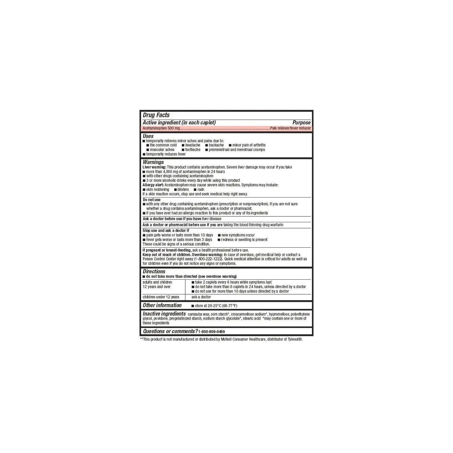 Members Mark Acetaminophen, 1200 Caplets, Pain Reliever, 500 mg MEMBER´S MARK