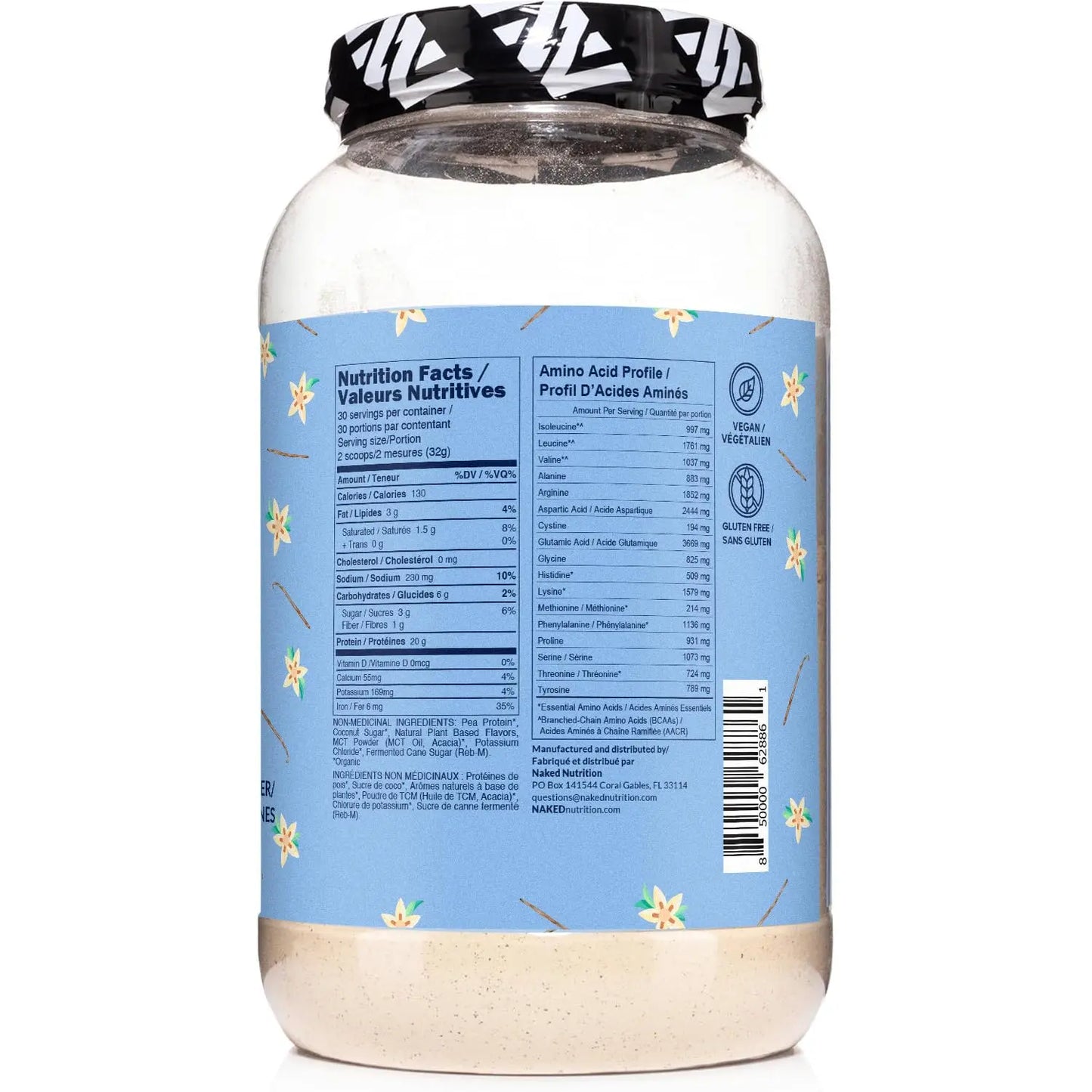 NAKED Shake - Vanilla Protein Powder - Plant Based Protein Shake with Mct Oil, NSF Certified, Gluten-Free, Soy-Free, No Gmos Or Artificial Sweeteners - 30 Servings NAKED