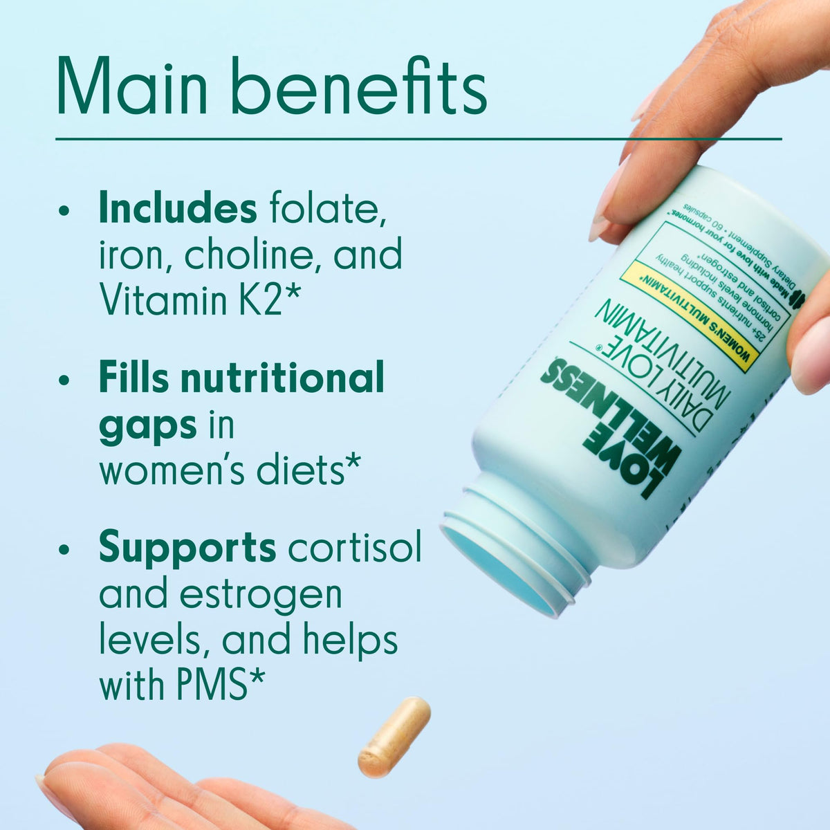 Love Wellness Daily Love Multivitamin for Women | Supports Energy, Cortisol, Immune Health, Stress Relief, & PMS | Complete with Vitamin D, C, Iron, Calcium, Zinc Love Wellness
