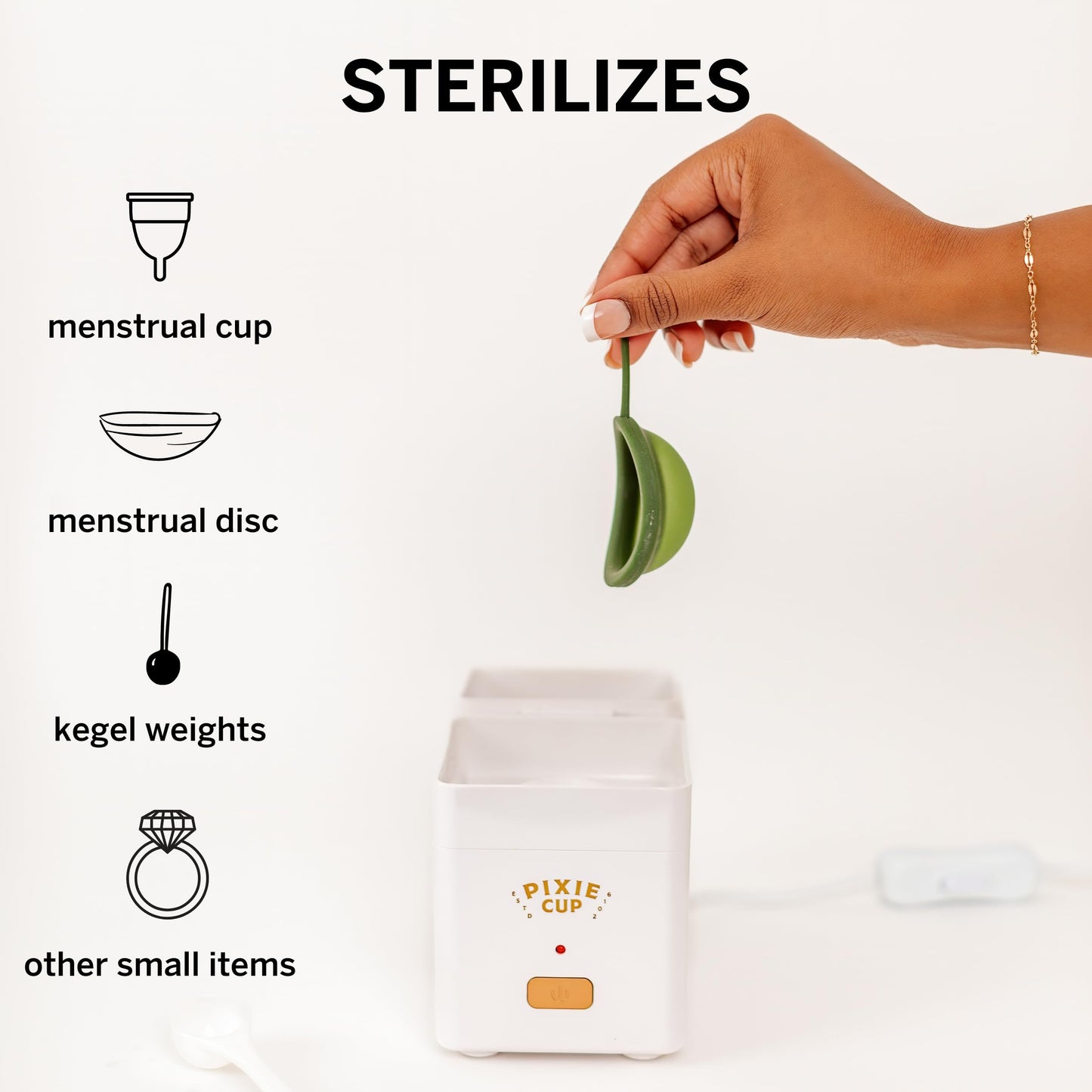 Pixie Menstrual Cup Sterilizer Cleaner Machine - The Only Hinged Lid Steamer & Drying Stand Pixie Cup