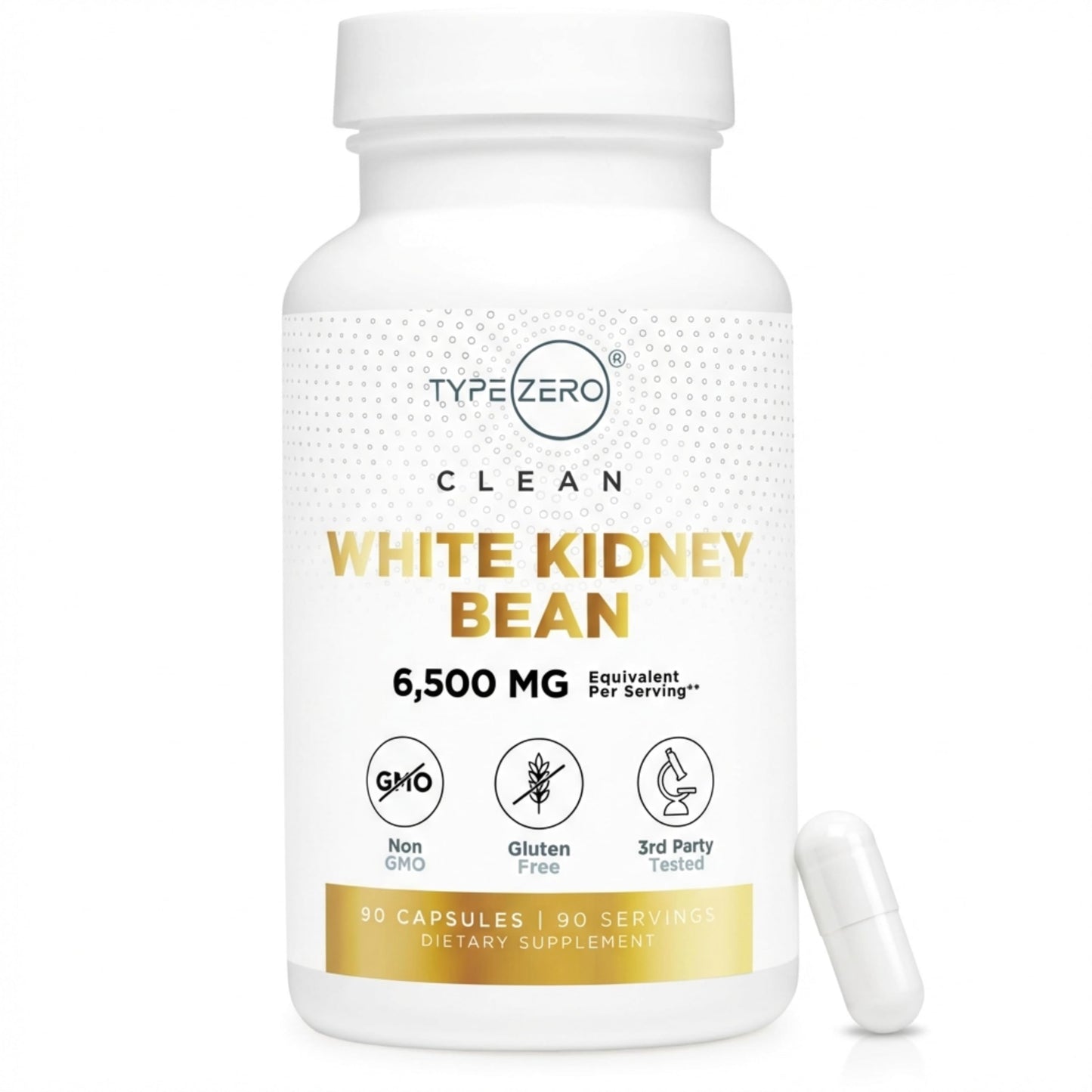 Type Zero Clean White Kidney Bean Capsules (6,500 MG Equivalent Per Serving, 90 Count) - Non-GMO, Gluten Free Type Zero