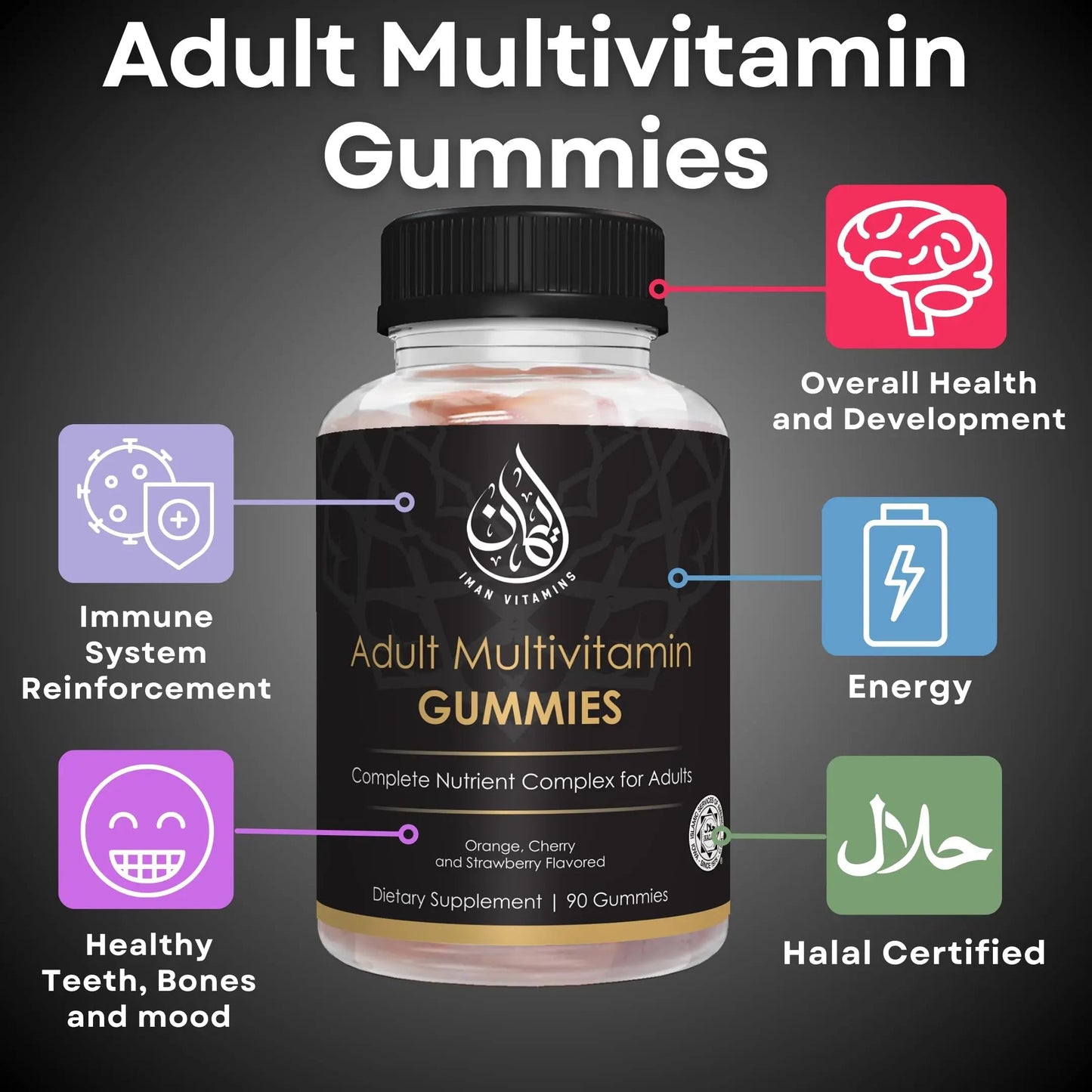 Iman Vitamins Halal Complete Complex Adult Multivitamin Gummies | Natural Immune Boost for Men & Women | Vegetarian & Non-GMO | Iman Vitamins