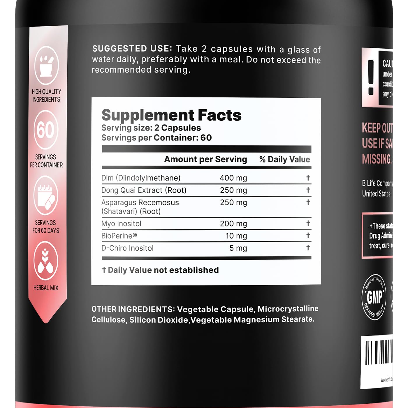 B Life Company DIM Supplement 400 mg with Myo & D-Chiro Inositol, Dong Quai – Hormone Balance for Women – Fertility Supplements – Inositol Supplement - 120 Caps B Life Company