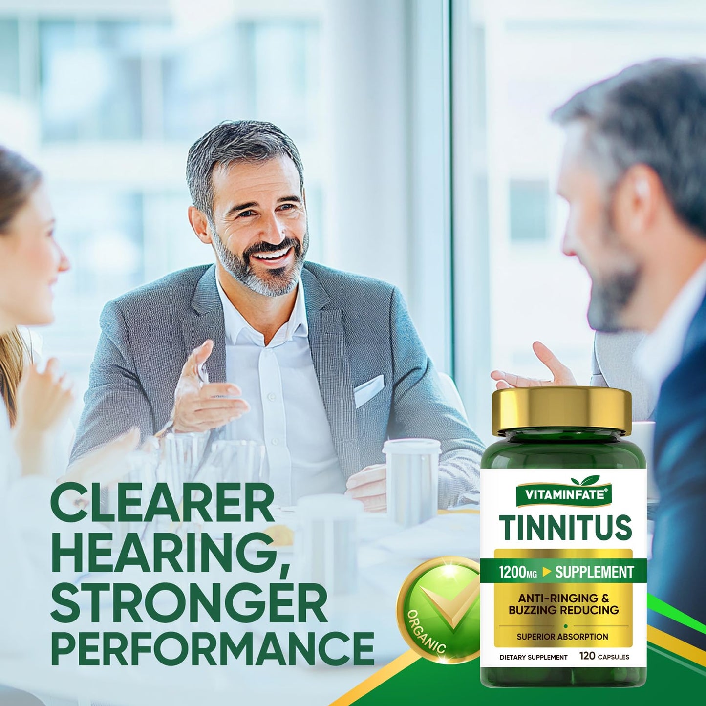 Tinnitus Relief for Ringing Ears 1200mg - 120 Capsules Advanced Ear Health Support Supplement | Supports Ear Health and Reduces Tinnitus Symptoms - Non-GMO & Vegan VITAMINFATE