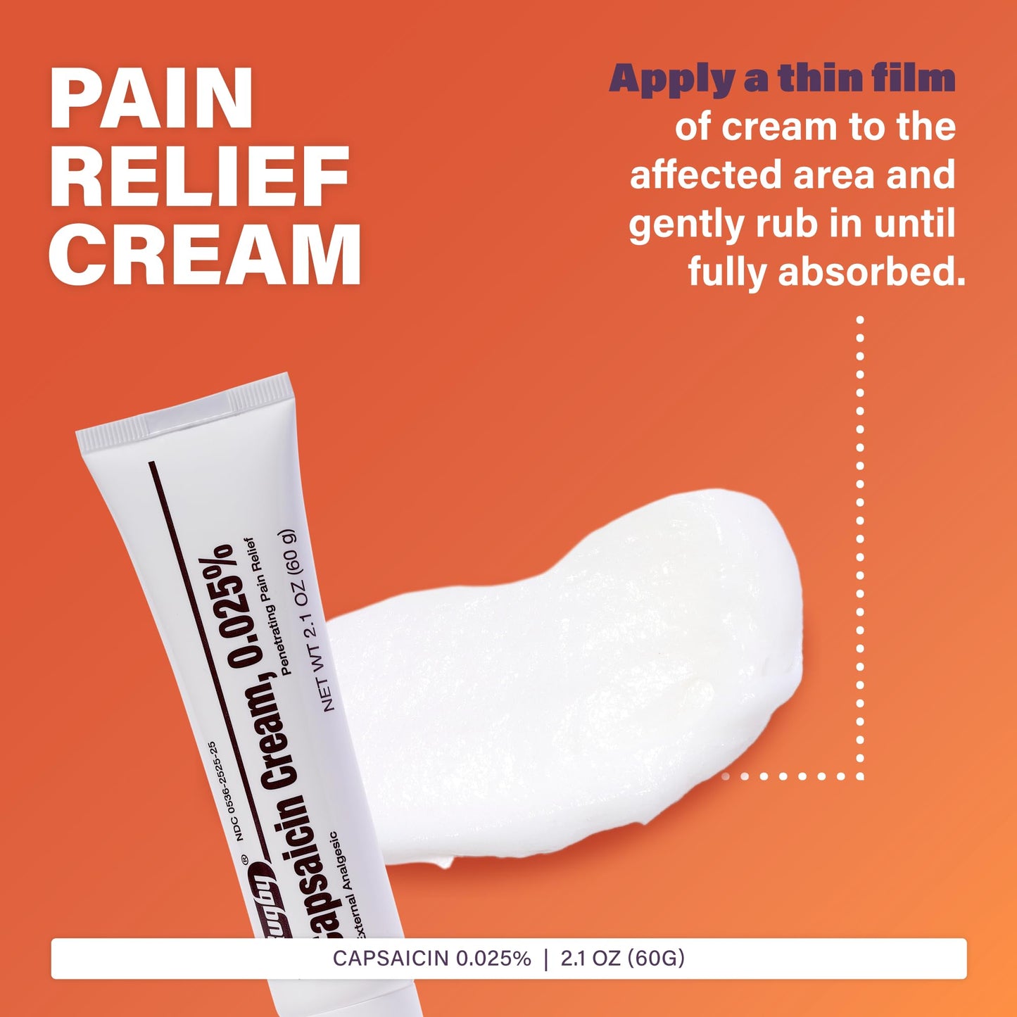 Rugby Capsaicin 0.025% Cream for Penetrating Pain Relief - 2.1 Oz (60g) (6 Pack) RUGBY LABORATORIES