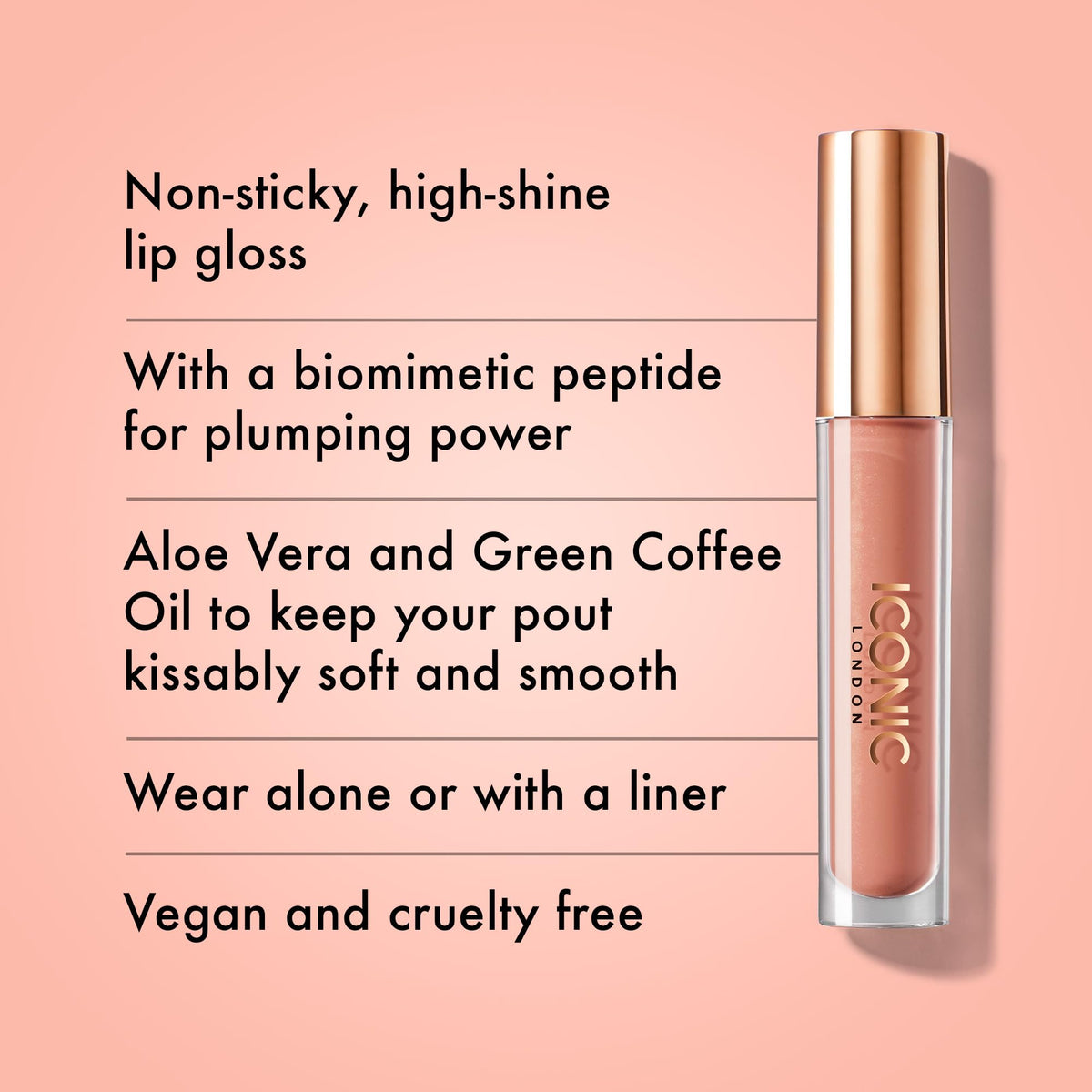 ICONIC LONDON Lip Pumping Gloss | High-Shine, Non Sticky, Lip Gloss infused with Biomimetic Peptide for Voluminous Looking Lips, Cruelty Free, Vegan Makeup, 0.16 Fl oz ICONIC LONDON