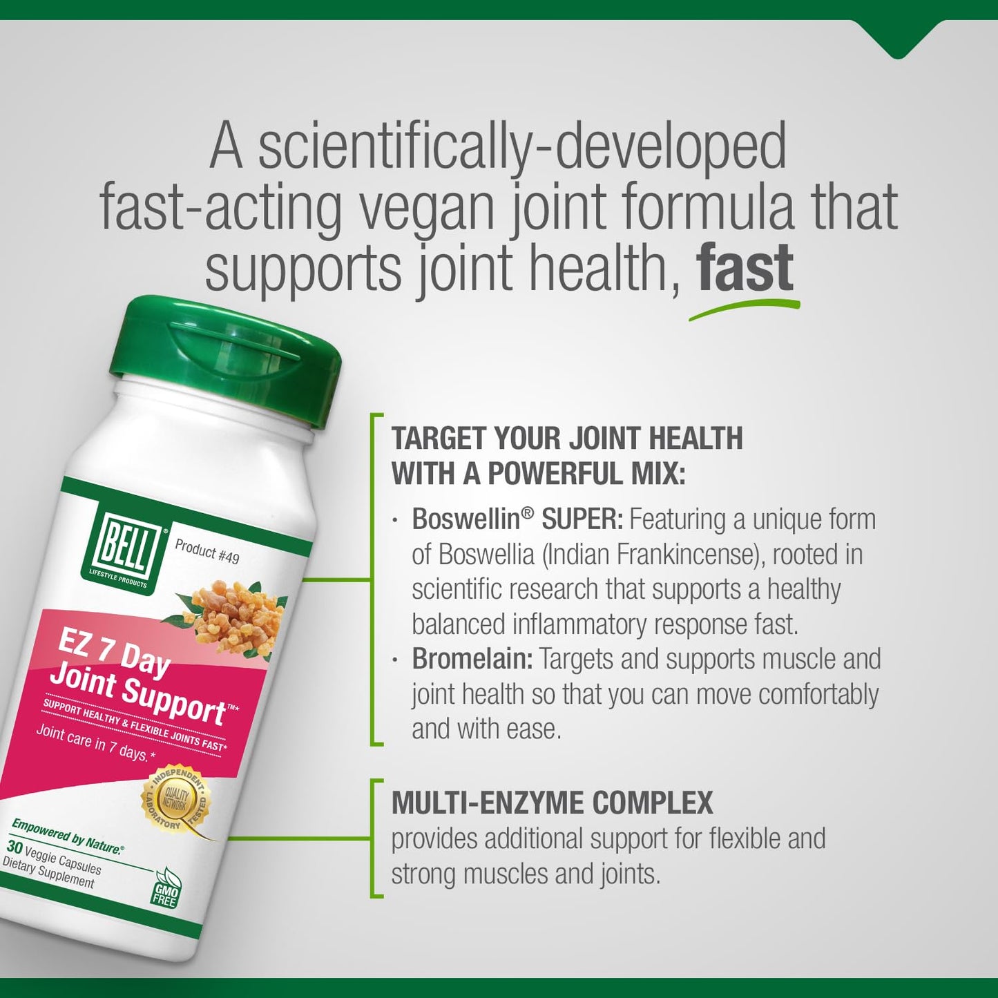 Bell EZ 7 Day Joint Support ™ -Fast-Acting, Once-Daily Joint Health Supplement – Helps Relieve Knee Pain, Swelling & Supports Muscle Recovery – Vegan – 30 Capsules Bell