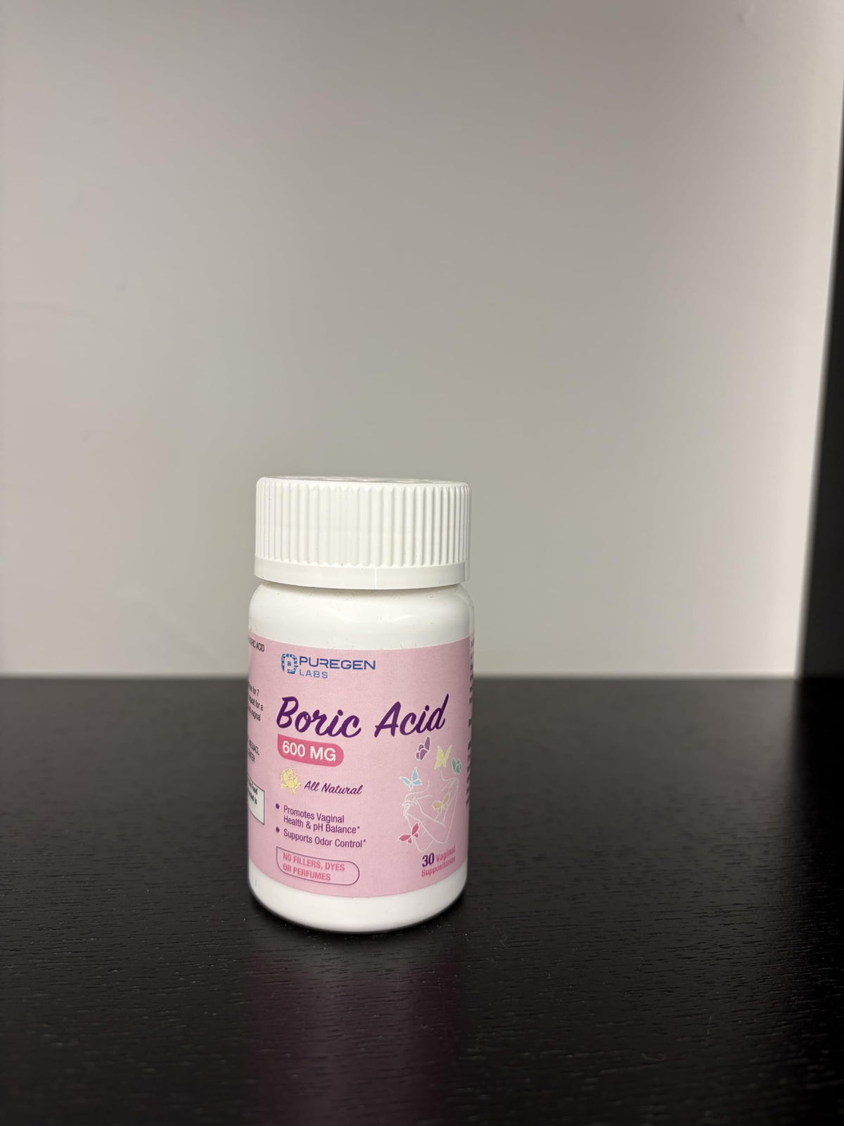 Puregen Labs Boric Acid 600 mg Vaginal Suppositories - 100% Pure | All Natural Without Dyes or Fillers | Made in USA - Supports Vaginal pH Balance and Odor Control (30 Count) P Puregen Labs