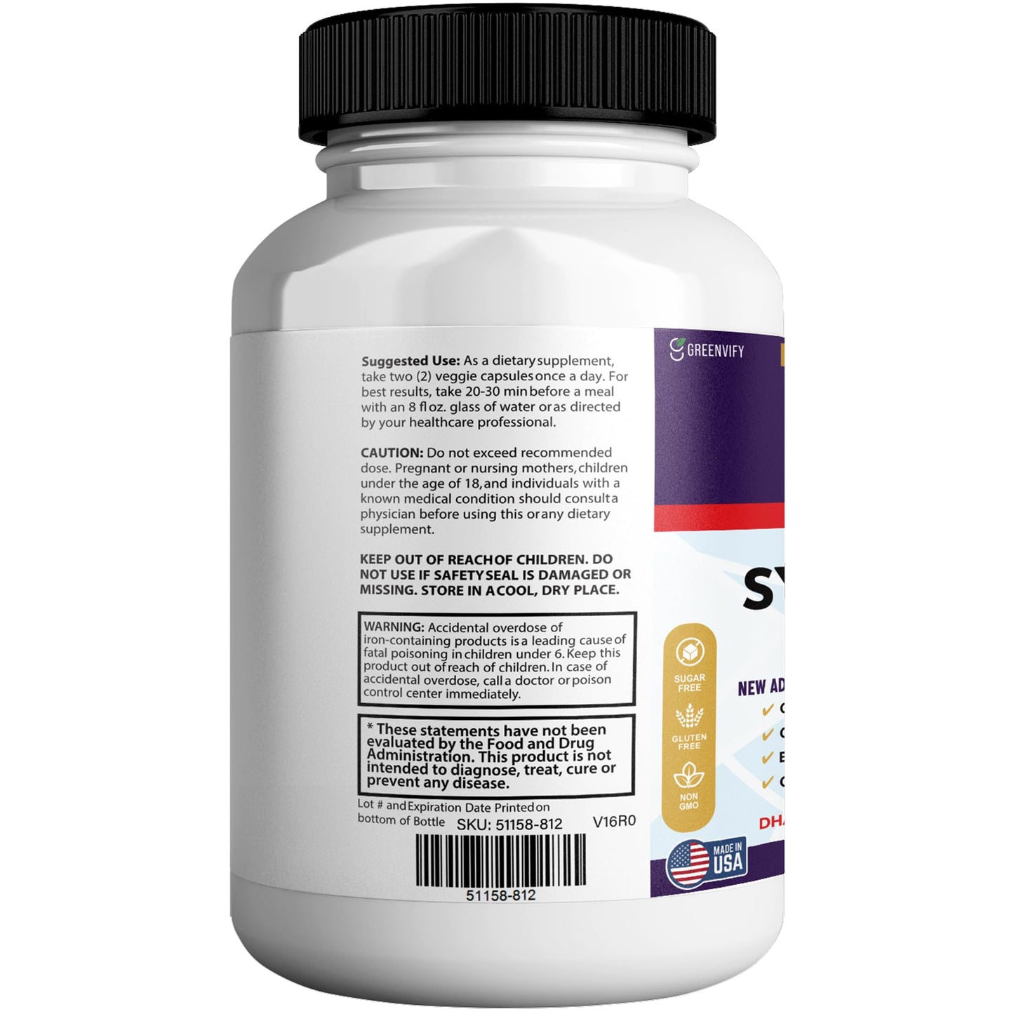 GREENVIFY Synaptic XR Max Extra Strength Brain Support Supplement with Herbal Ingredients, 60 Capsules, DHA Vitamins, Nootropic Formula (1) GREENVIFY