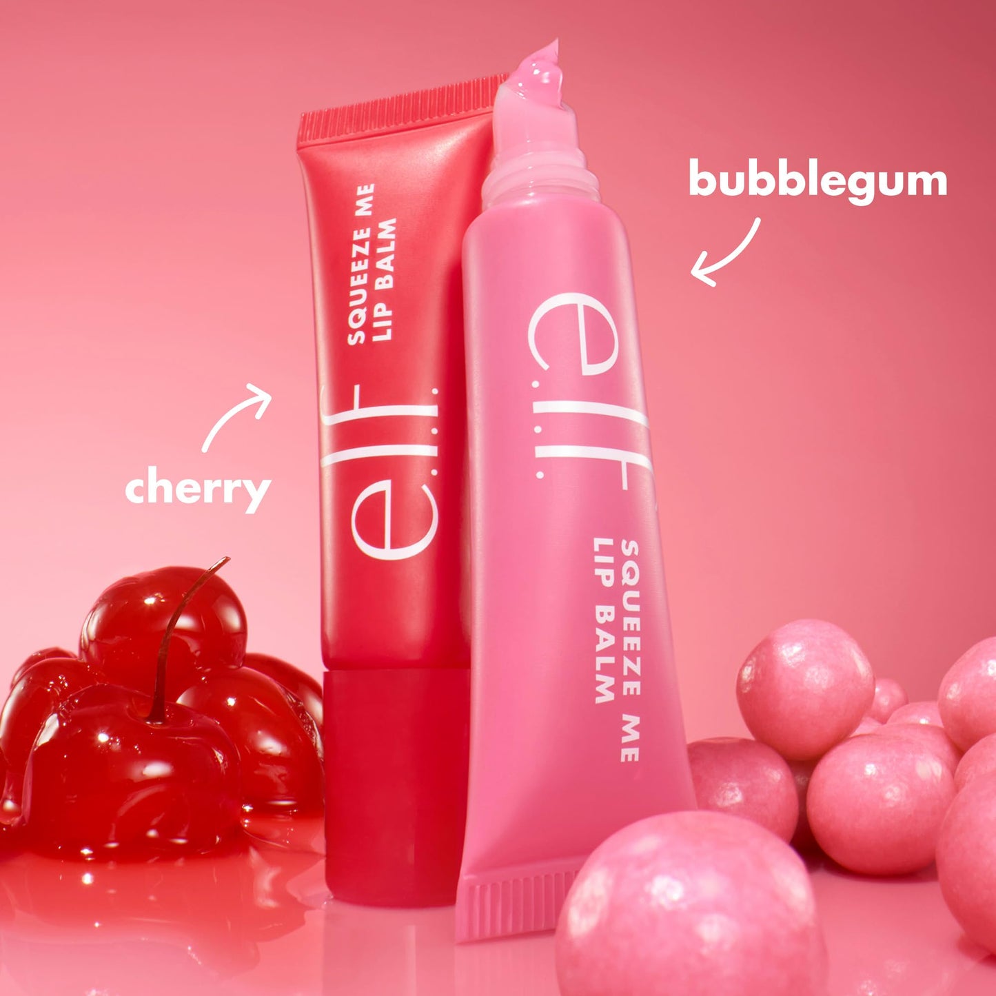 e.l.f. Squeeze Me More Lip Balm Duo, Moisturizing Balm For A Sheer Tint Of Color, Made With Hyaluronic Acid, Vegan & Cruelty-Free, Cherry & Bubblegum e.l.f.