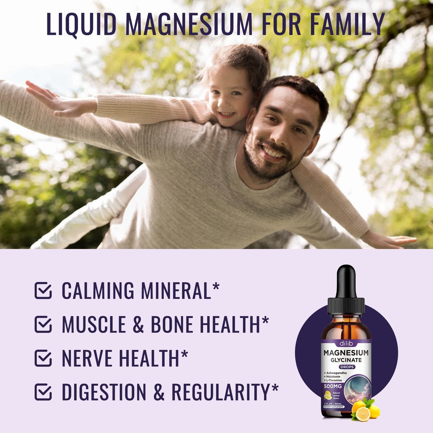 Magnesium Glycinate Supplement, Magnesium Liquid Drops with Magnesium Glycinate 500mg Vitamin B6, Ashwagandha, L - Theanine, Chamomile dilib