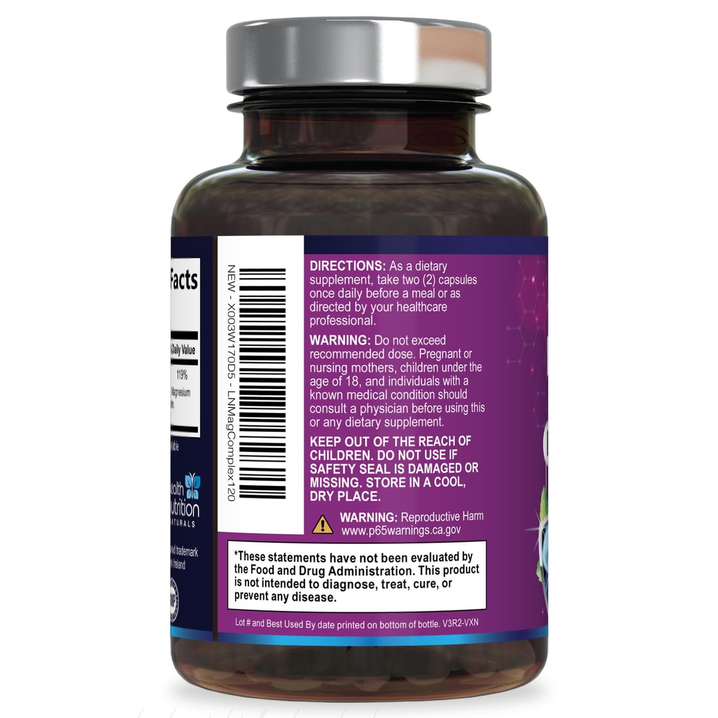 Magnesium Complex Capsules - 500mg per Serving Magnesium - High Absorption Chelated Mineral Supplement - with Oxide, Glycinate, Malate, Citrate for Muscle Bone and Heart Health Support - 120 Capsules Health Nutrition Naturals