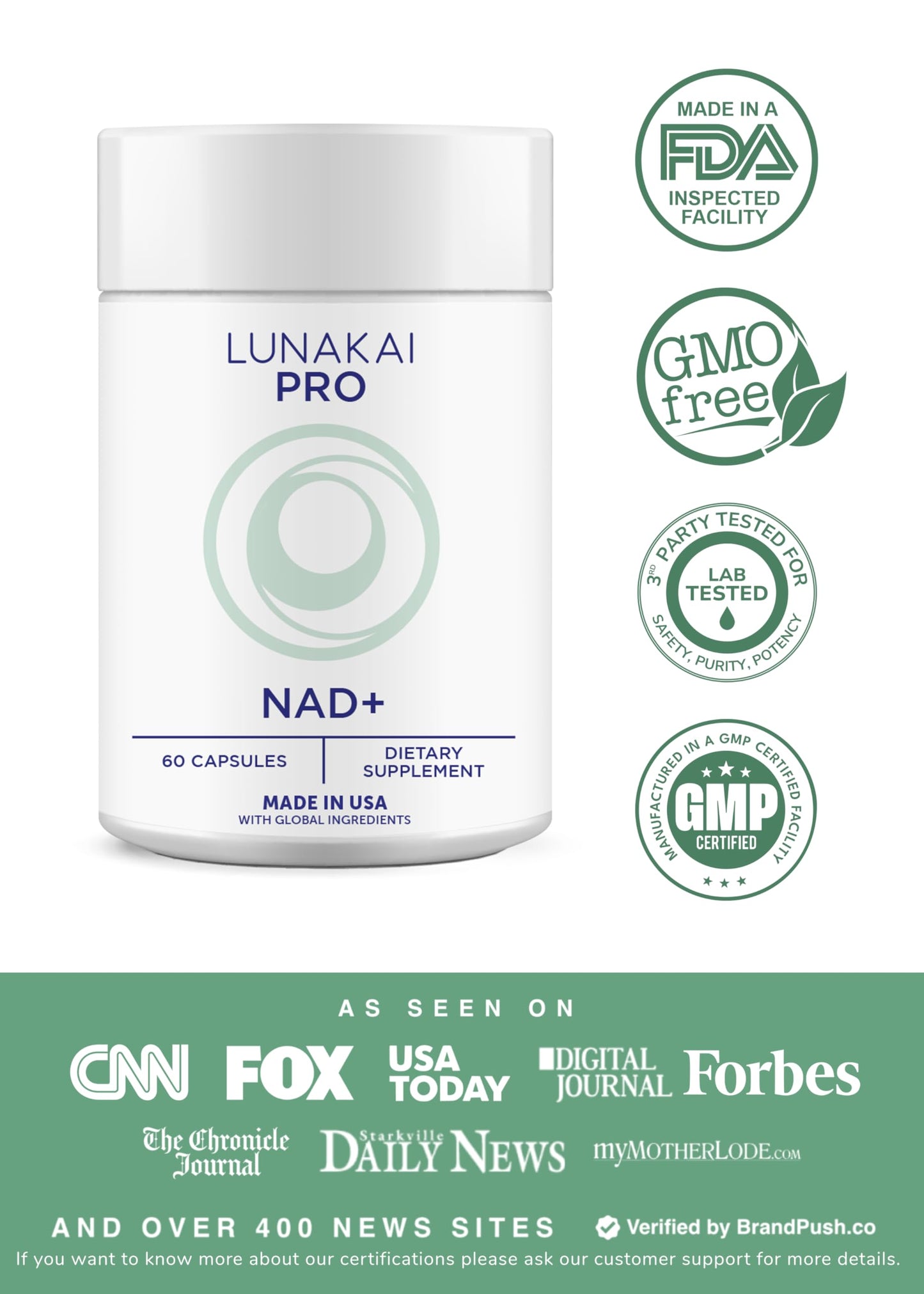 Lunakai PRO USA Made Dual-Pathway NAD+ Formula with NR & Resveratrol – Natural NAD Supplement for Women & Men – Healthy Aging & Cellular Health Support, 60ct Lunakai