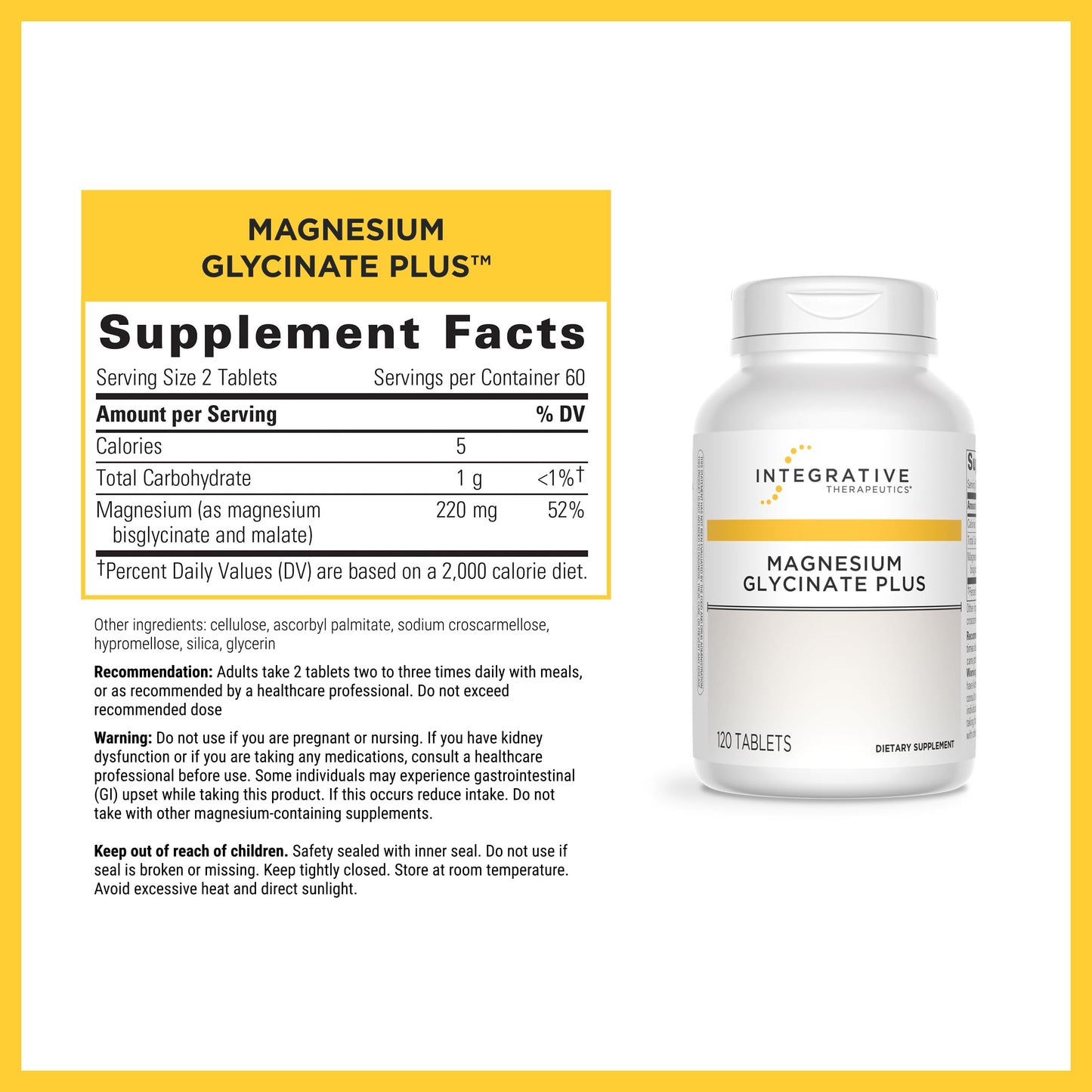 Integrative Therapeutics Magnesium Glycinate Plus - Brain Function Support Supplement for Adults* - Supports Heart and Muscular Function* - Dairy-Free & Gluten-Free - 120 Count (60 Servings) Integrative Therapeutics
