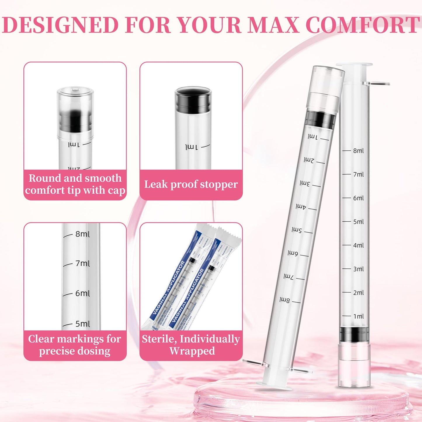 Disposable Vaginal Suppository Applicator for Women – 8ml Lube Injector Syringes with Smooth Tip, Fits Most Creams Gels Pills Tablet Suppositories, Sterilized Individually Wrapped, Pack of 20 BeHerk