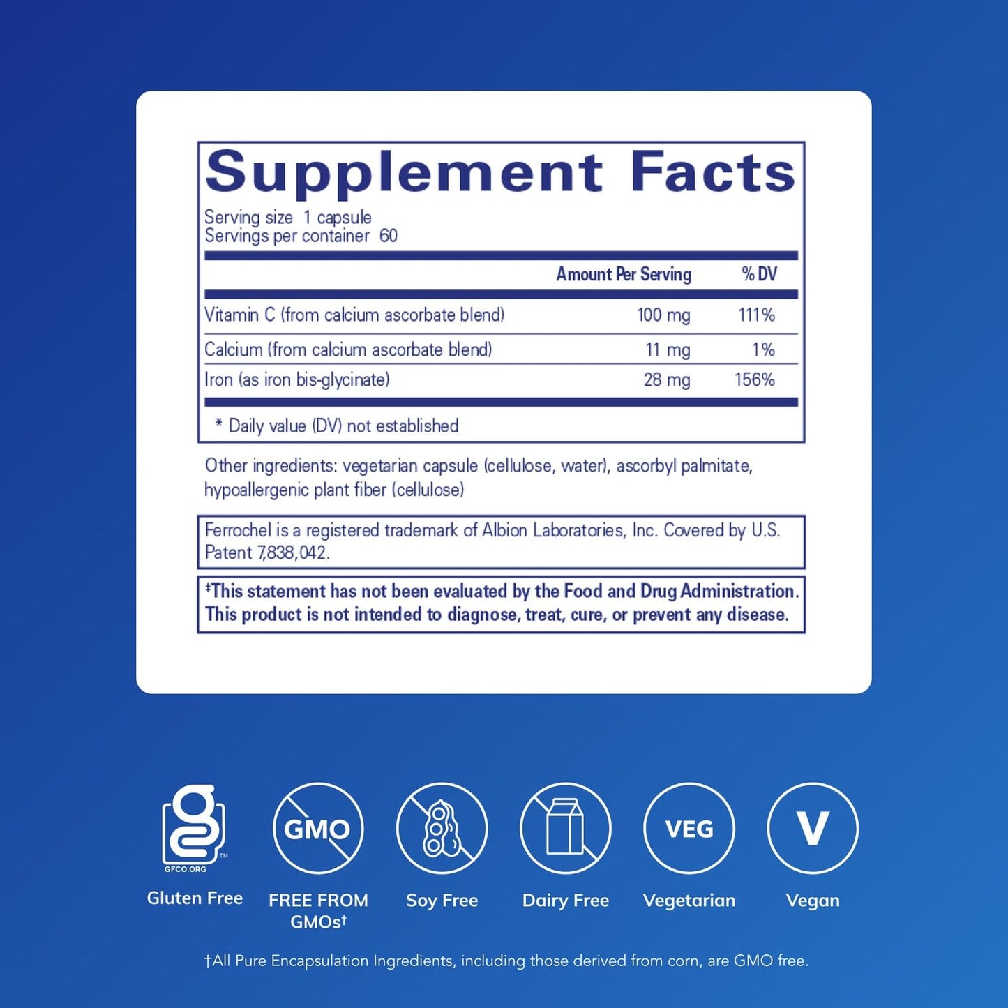 Pure Encapsulations OptiFerin-C - for Red Blood Cells & Energy - Iron Absorption Support - Energy Supplement* - Vitamin C Enriched - Gluten Free & Non-GMO - 60 Capsules Pure Encapsulations