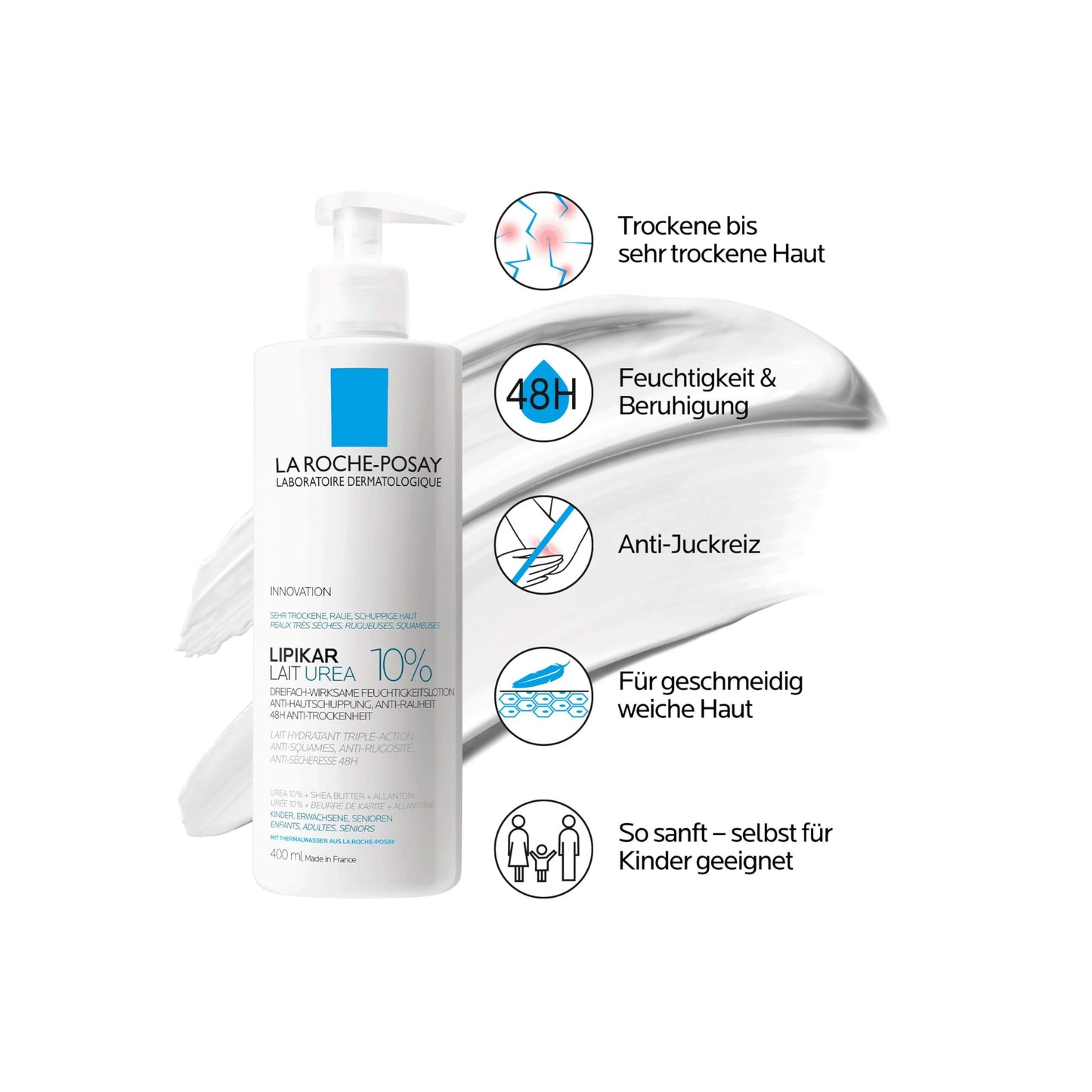 La Roche-Posay Lipikar Urea 10% Roughness Smoothing Lotion, Body Lotion For Dry Skin With 10% Urea + Shea Butter + Allantoin La Roche-Posay