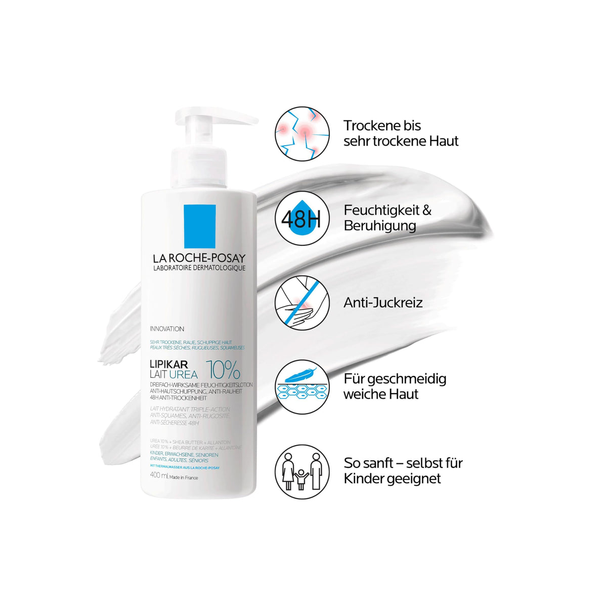 La Roche-Posay Lipikar Urea 10% Roughness Smoothing Lotion, Body Lotion For Dry Skin With 10% Urea + Shea Butter + Allantoin La Roche-Posay