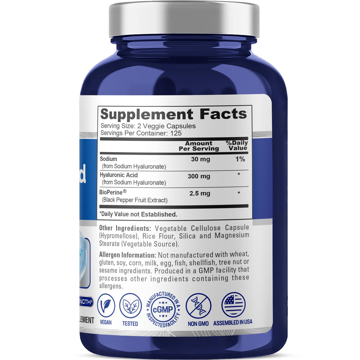 NusaPure Hyaluronic Acid 300mg 250 Veggie Capsules (Non-GMO, Vegan) NusaPure