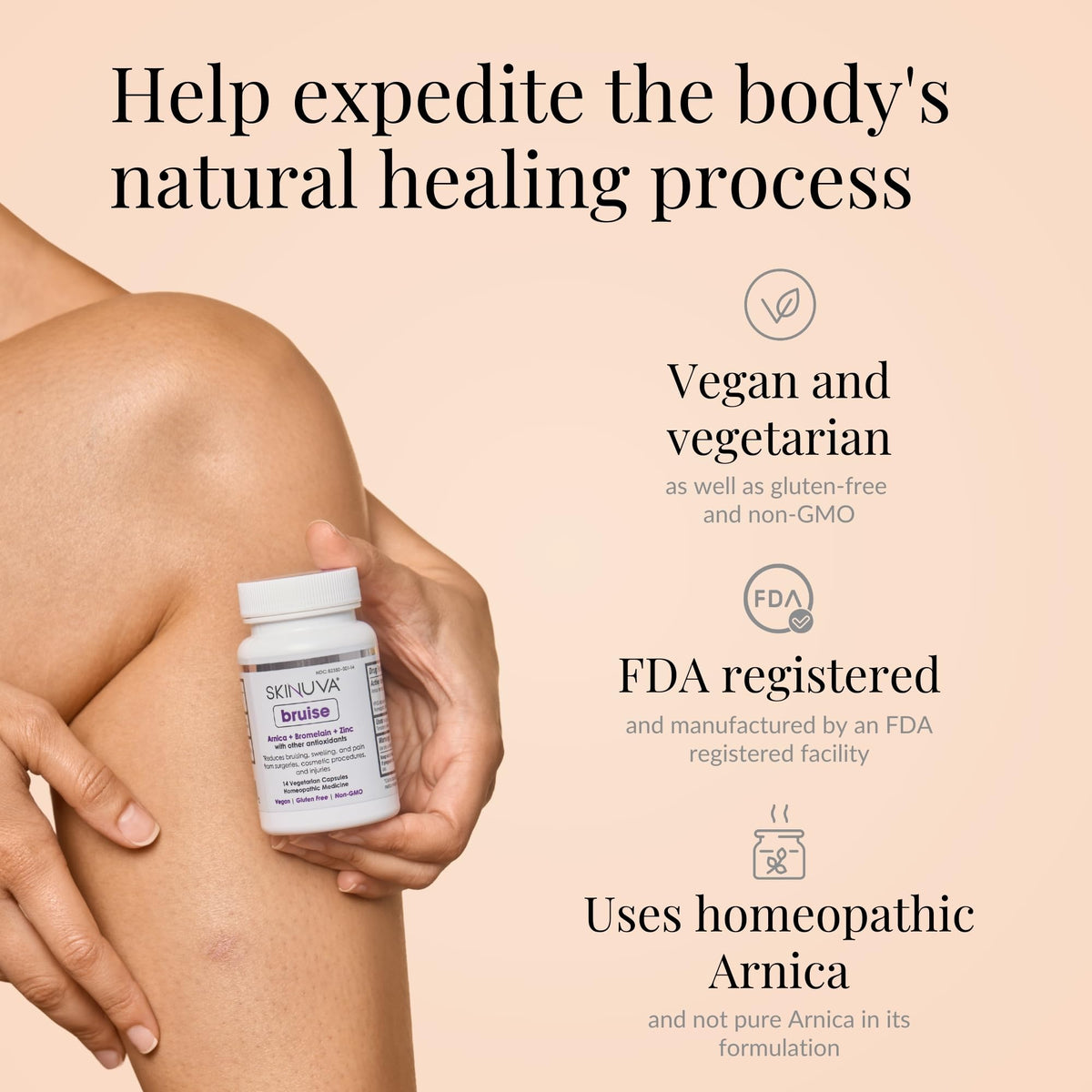 Skinuva® Bruise - Supplement for Bruising and Swelling - A Homeopathic Bruise Remedy Formulated with Arnica, Bromelain & Zinc - 14 Capsules (7-Day Treatment) Skinuva