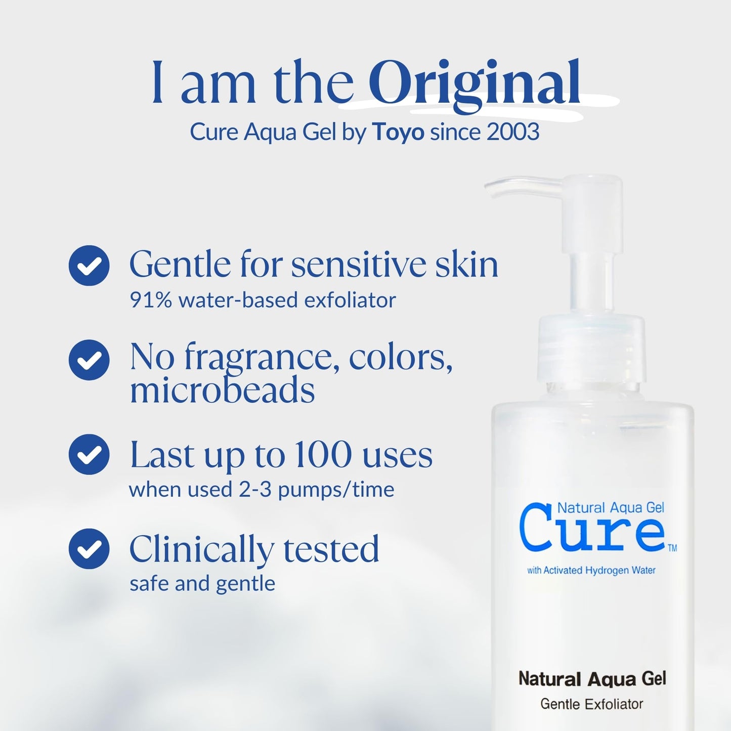 Cure by Toyo | Aqua Gel Gentle Exfoliator | Clear and Softer Skin | Non-Abrasive Face and Body Cleanser | Sensitive Skin | Big Size 8.82oz NATURAL AQUA GEL CURE