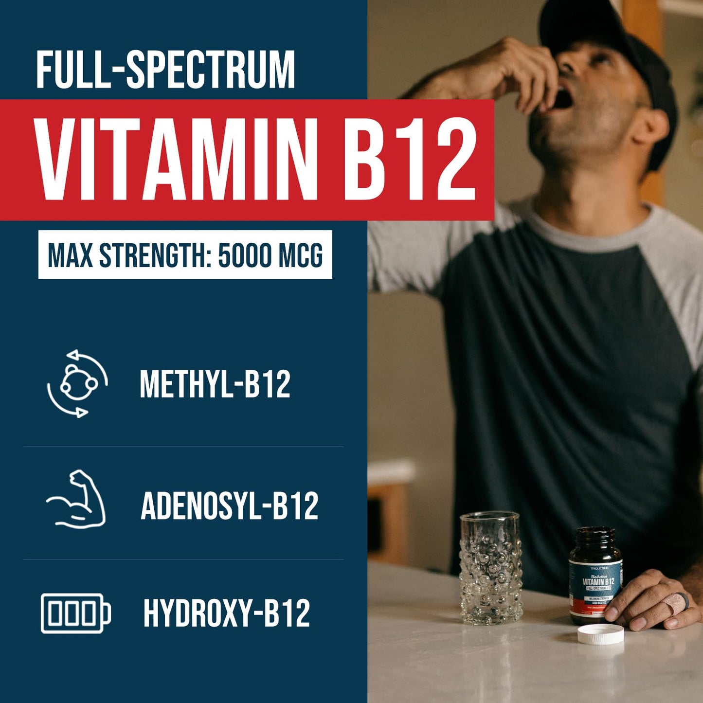 BioActive Vitamin B12 - 5000 mcg, Contains 3 BioActive Forms B12 Plus Methylfolate Cofactor - Methyl B12, Adenosyl B12 & Hydroxy B12 | Supports Energy Triquetra Health