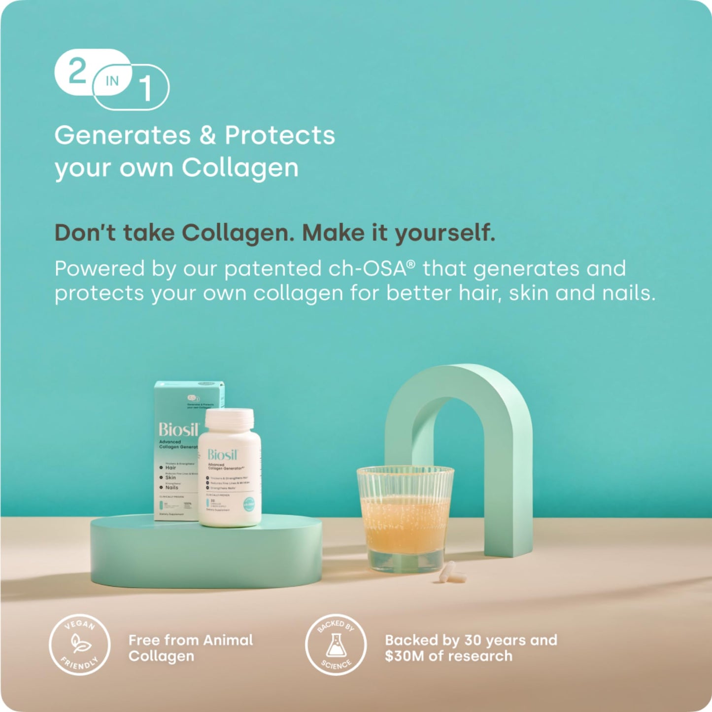 Biosil Collagen Booster Supplement - 120 Original Capsules - Patented ch-OSA Activator for Skin, Hair, Nails & Joints Biosil