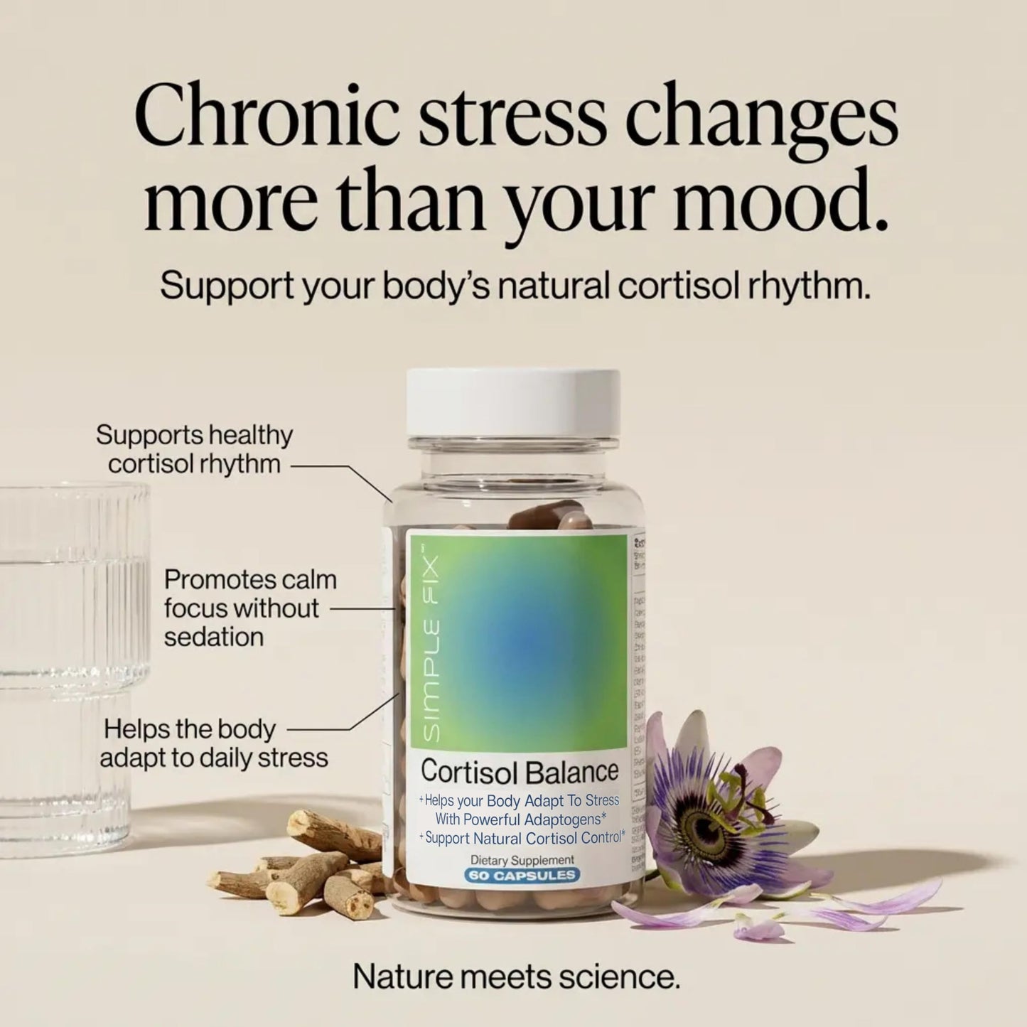 The Simple Fix Cortisol Balance Supplement – Supports Stress, Focus & Daily Energy – with Ashwagandha, Rhodiola Rosea, L-Theanine, Magnesium, Zinc & B6 – Adaptogen Formula – Vegan Capsules The Simple Fix