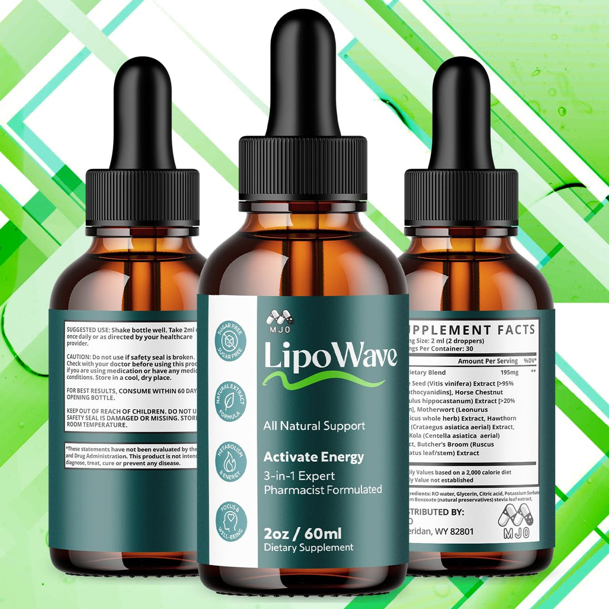 (2 Pack) Lipowave Drops, Official LipoWave Drops with All Natural Ingredients, Advanced Overall Health and Wellness Vitamin Supplement Formula for Maximum Strength Multivitamin Support (60 Servings) MJO