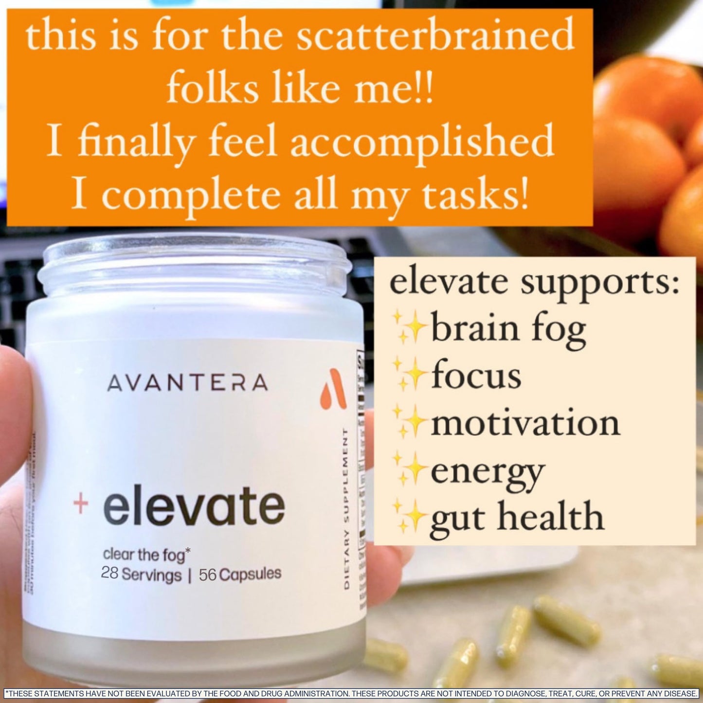 Avantera Elevate Premium Nootropic Supplement - Beat Brain Fog - Best Focus Supplements for Memory & Focus Support - Energy Without Crash Avantera