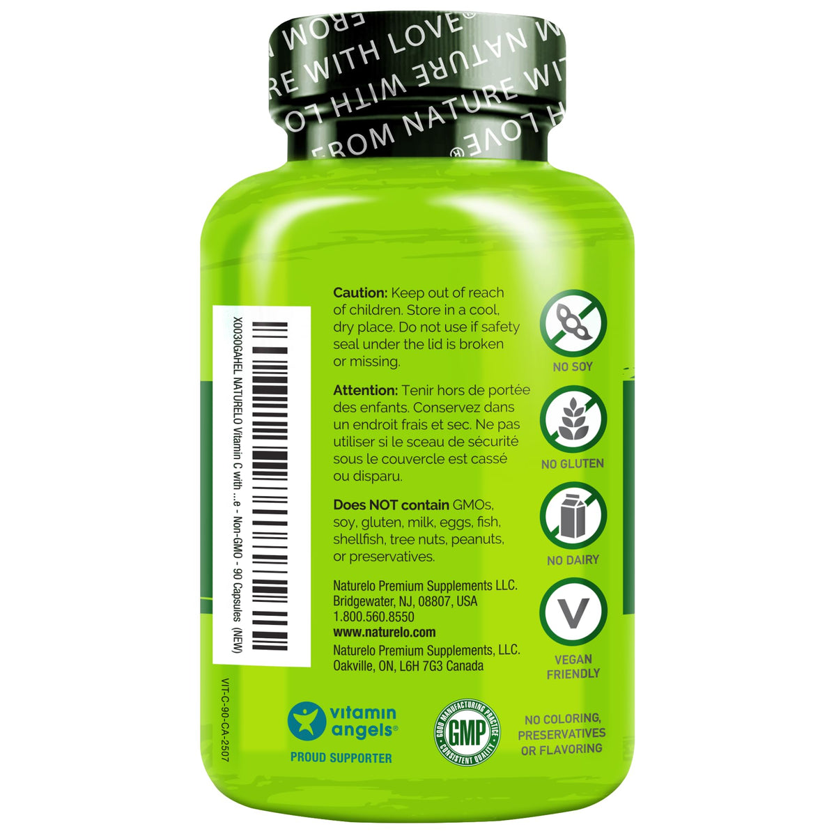 NATURELO Vitamin C with Organic Acerola Cherry Extract and Citrus Bioflavonoids - Vegan Supplement - Immune Support - 500 mg VIT C per Cap NATURELO