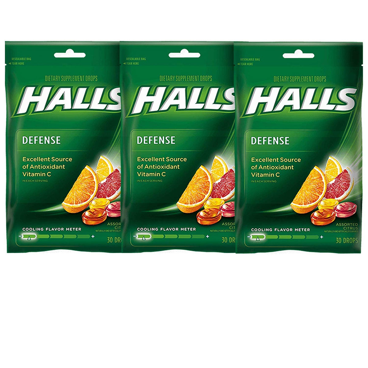 Halls Defense Vitamin C Drops Assorted Citrus - 30 ct, Pack of 3 HALLS