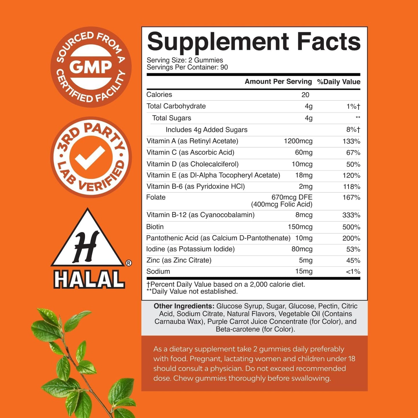 Potent Daily Multivitamin Gummies for Adults - Wellness Blend of Vitamin D A C E B12 Zinc and Biotin - Adult Vitamin Gummy for Energy and Immune Health Natures Craft