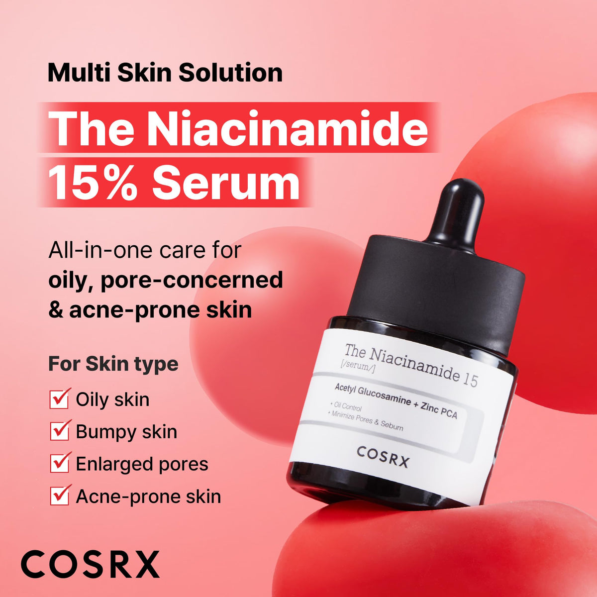 COSRX 15% Niacinamide Face Serum, 0.67 fl oz, Pore Minimizer Serum for Face, Even Skin Tone, Korean Skin Care COSRX