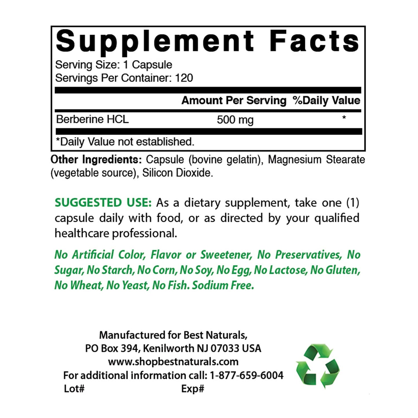 Best Naturals Berberine 500mg 120 Capsules - Supports Immune Function, Cardiovascular Best Naturals
