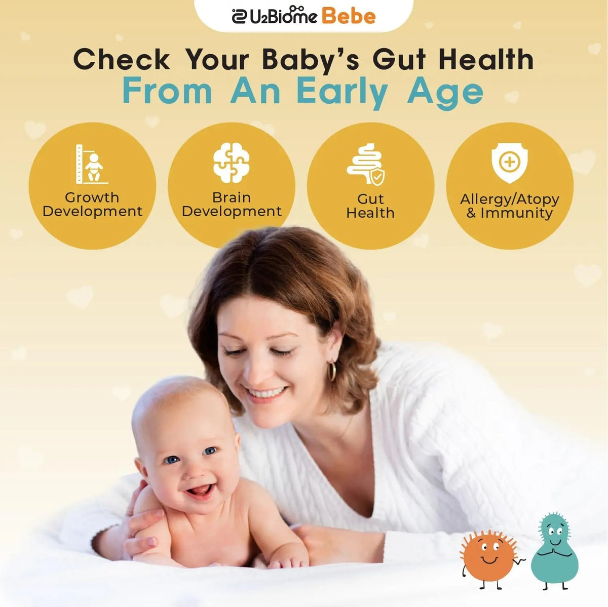 U2Biome Bebe Baby Gut Microbiome Test Kit, at-Home Collection Kit, Health Indicators for Growth & Development & Allergy, Personalized Report & Probiotics Recommendations, from 0 to 60 Months U2Biome Bebe